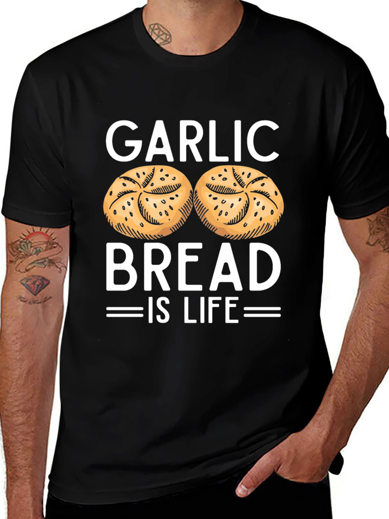 Variant 5 of Garlic Bread Is Life T-Shirt - Novelty Food Tee