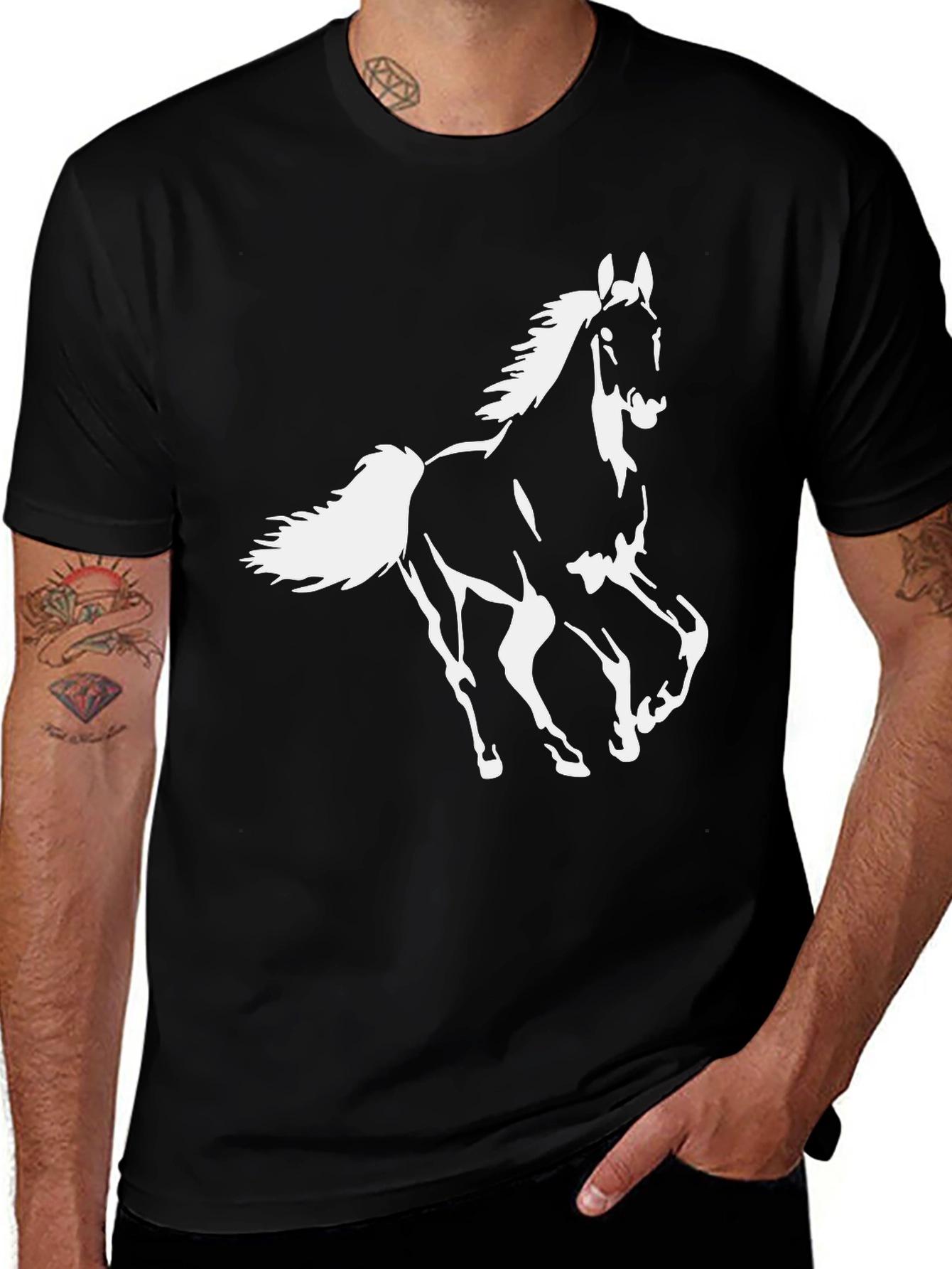 Variant 19 of Black Horse Graphic Tee - Equestrian Style