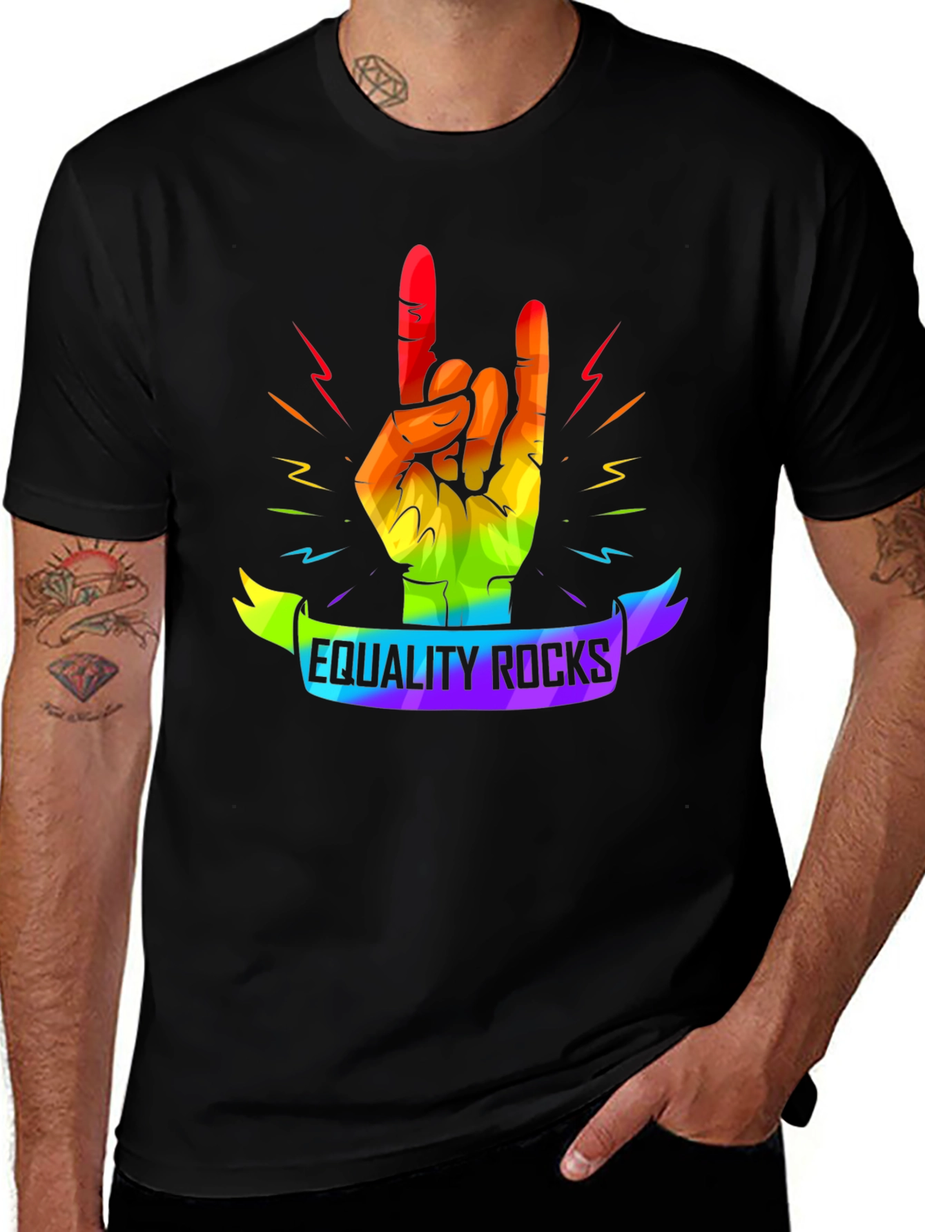 Variant 22 of Equality Rocks Rainbow Hand T-Shirt