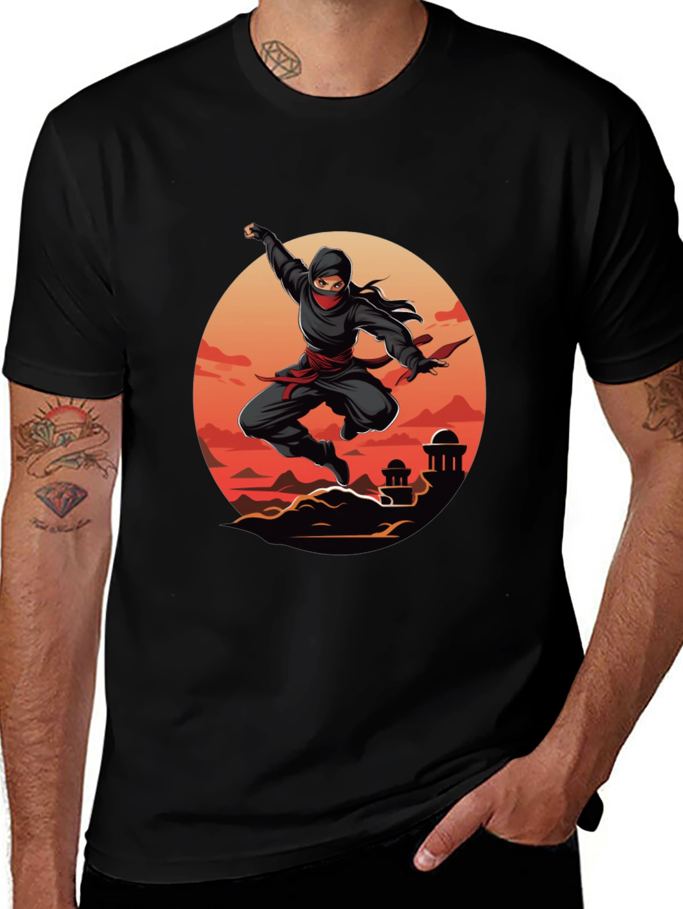 Variant 10 of Ninja Warrior Graphic Tee - Black Cotton T-Shirt