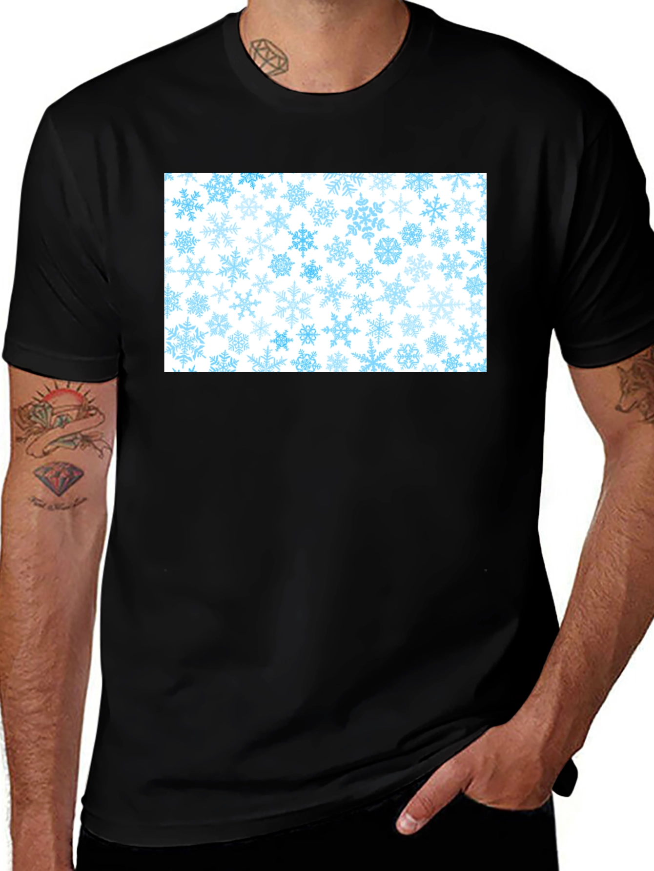 Variant 24 of Snowflake Pattern Black T-Shirt