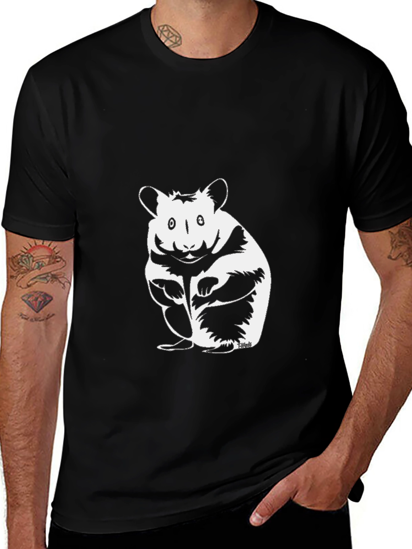 Variant 20 of Hamster Graphic Tee - Men's Black Cotton T-Shirt