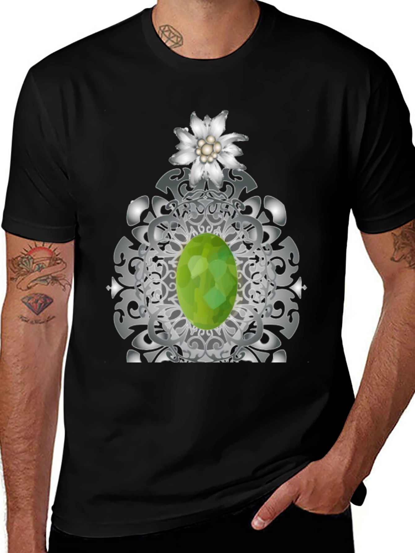 Variant 12 of Edelweiss Flower and Green Gem Graphic Tee