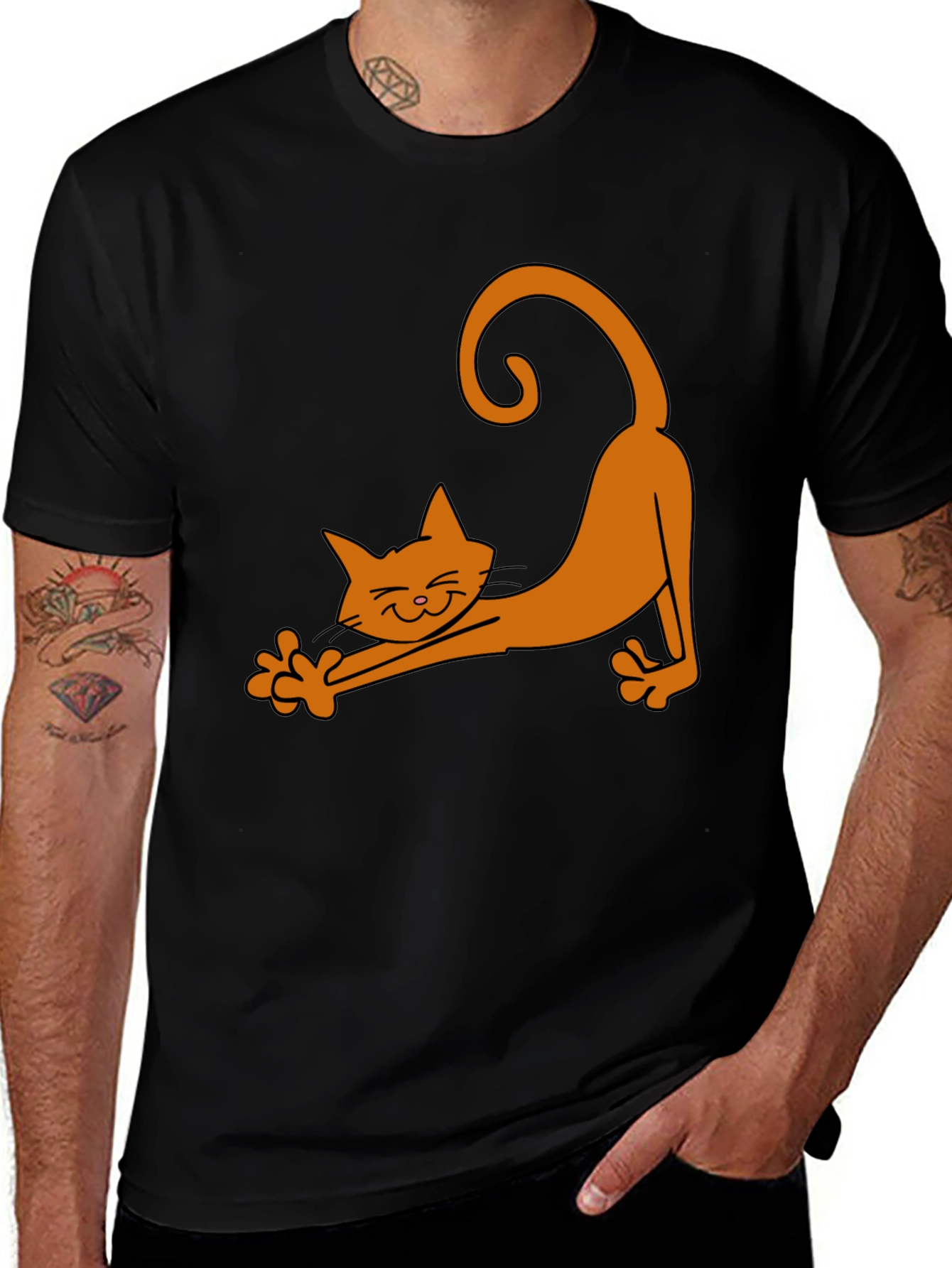 Variant 12 of Stretching Cat Graphic Tee - Black