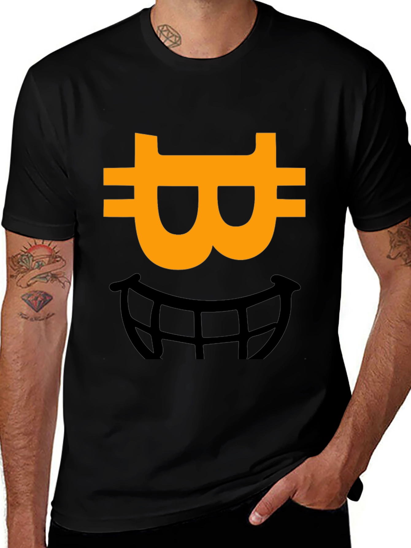 Variant 13 of Bitcoin Smile Graphic Tee - Black Cotton Blend