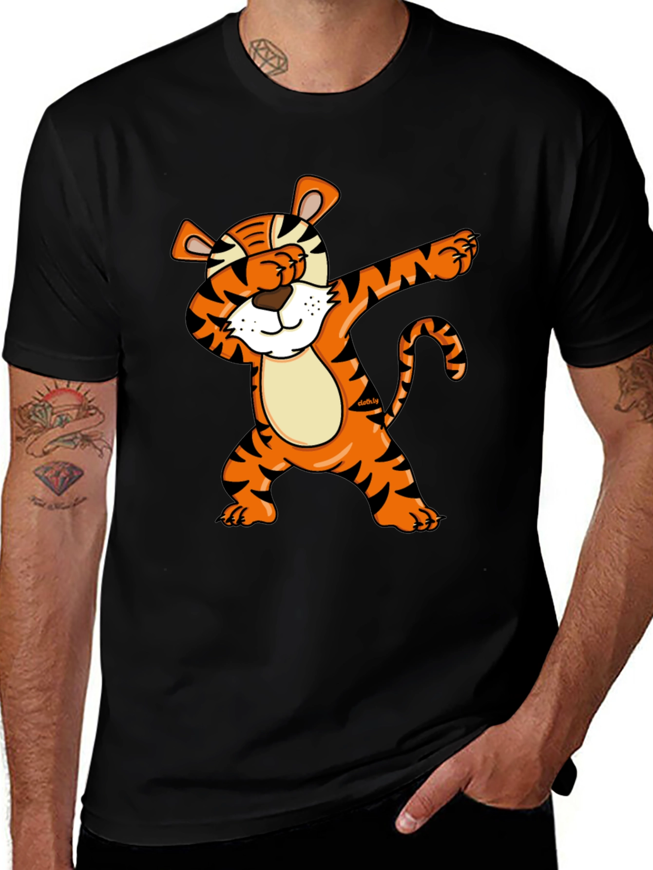 Variant 13 of Dabbing Tiger Graphic Tee - Black Casual T-Shirt