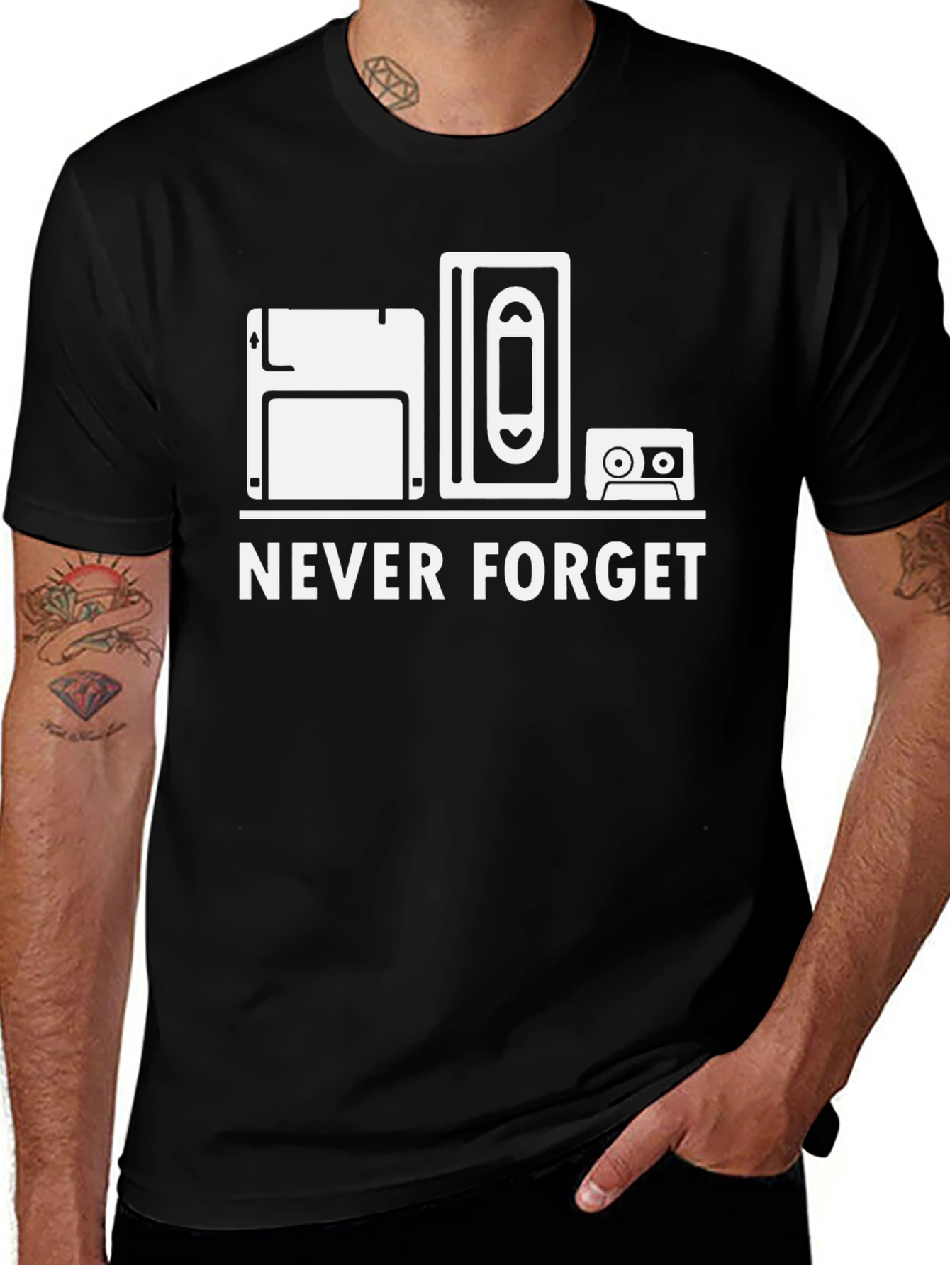 Variant 19 of Retro Media Black T-Shirt: Never Forget