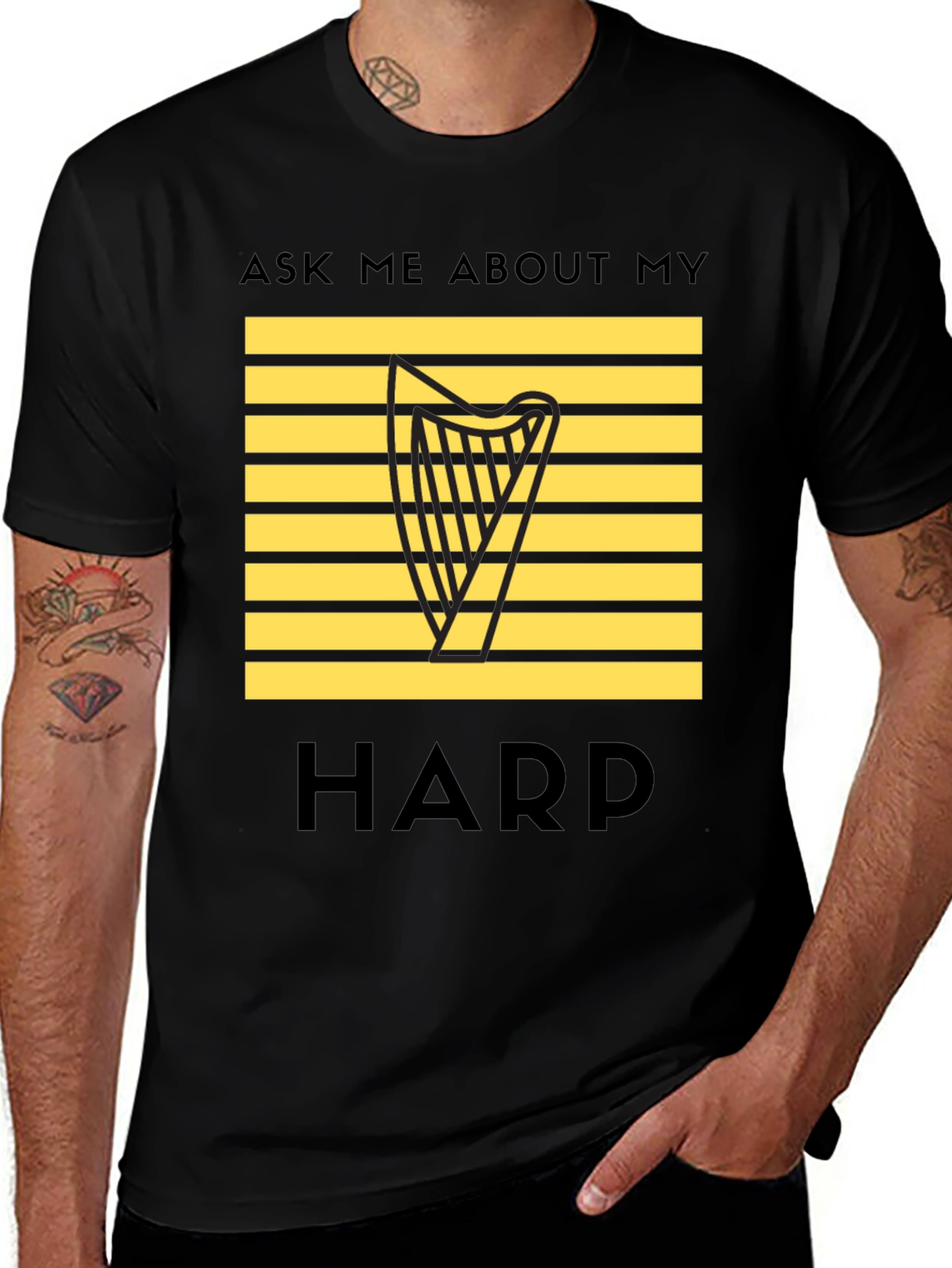 Variant 12 of Ask Me About My Harp T-Shirt - Musical Instrument Tee
