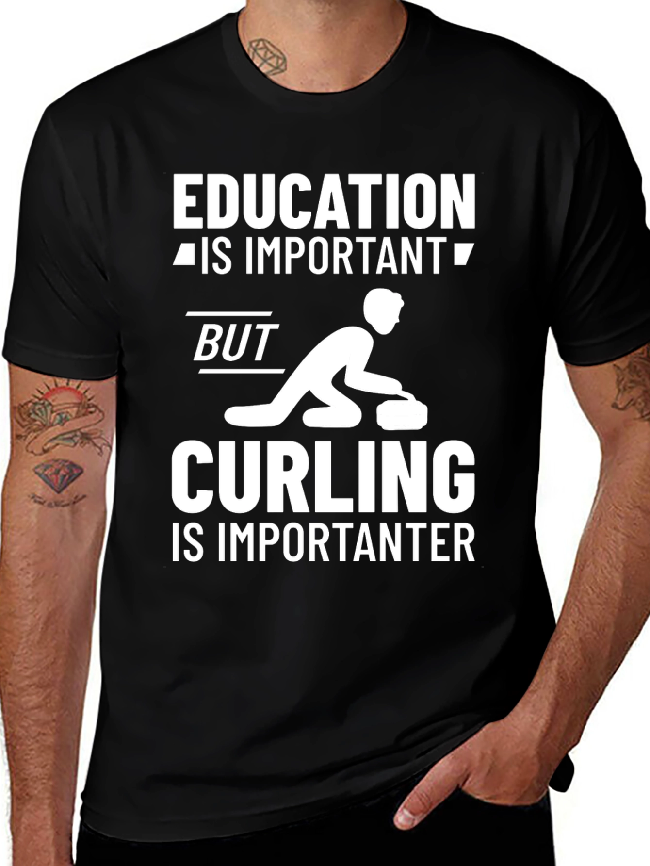 Variant 16 of Funny Curling T-Shirt: Education vs. Curling