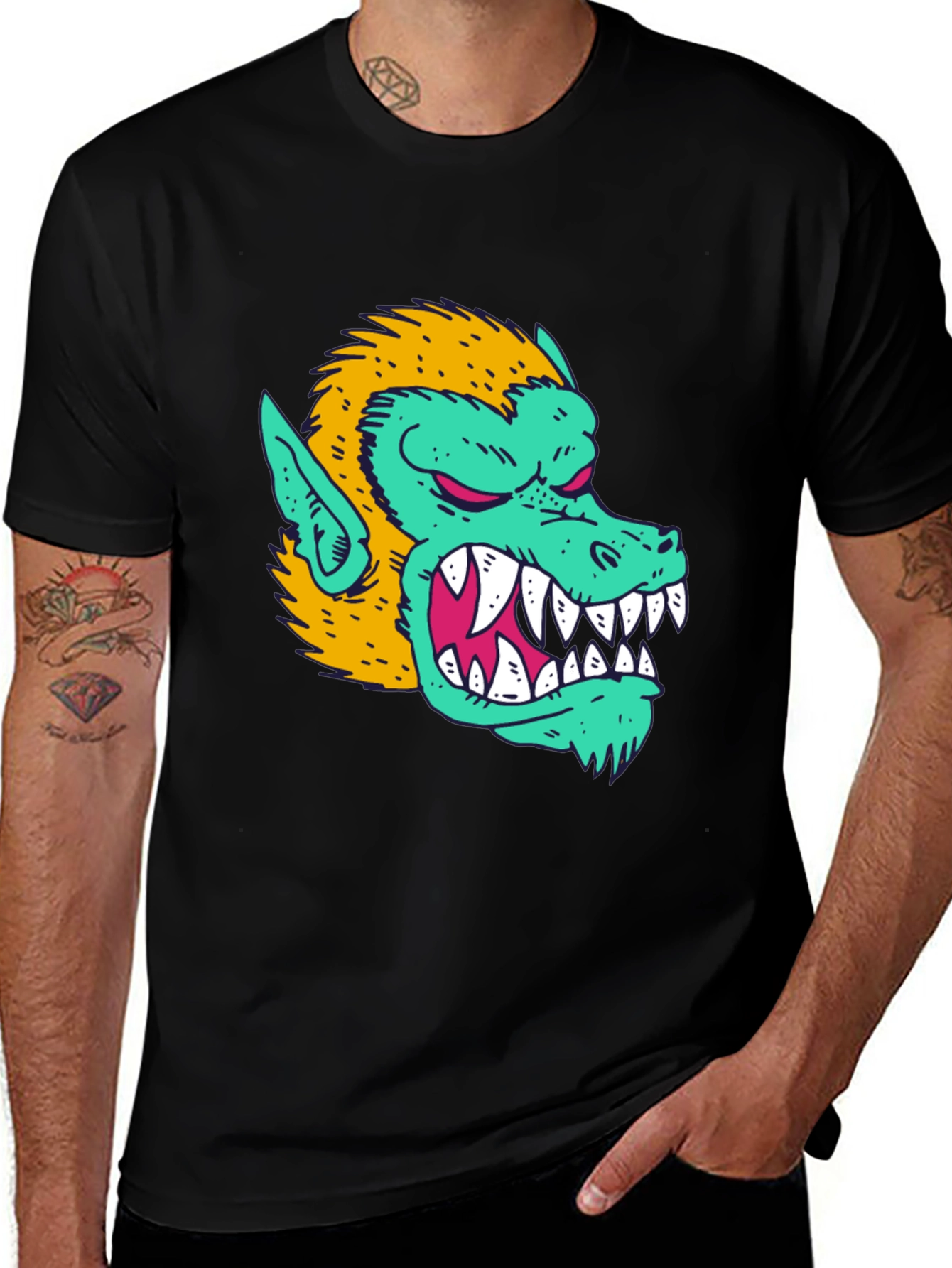 Variant 7 of Monster Graphic Print Black T-Shirt