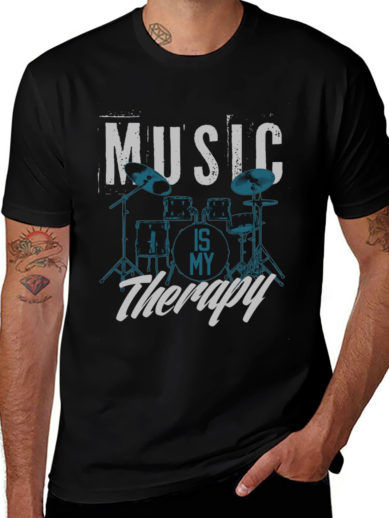 Variant 13 of Music is My Therapy Drum Set Graphic T-Shirt