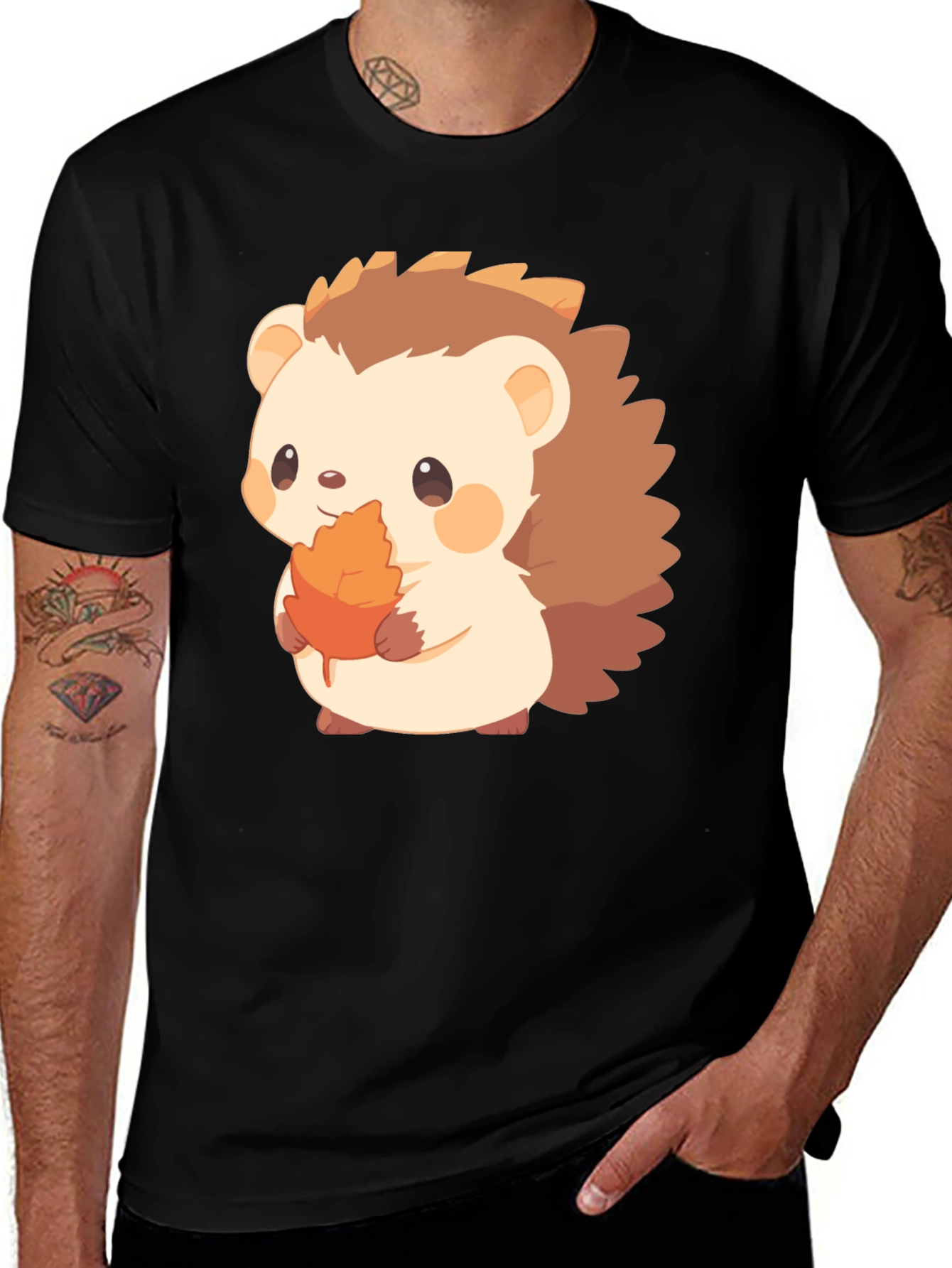 Variant 23 of Cute Hedgehog Holding Leaf Graphic T-Shirt