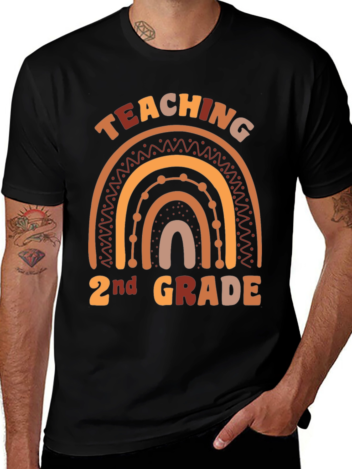 Teaching 2nd Grade Boho Rainbow Graphic Tee