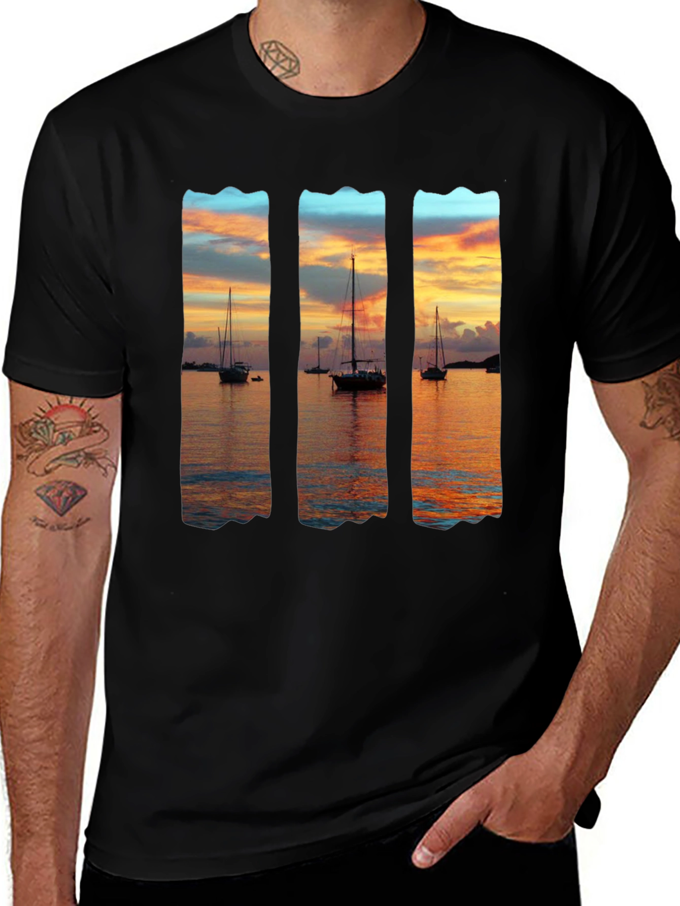 Variant 15 of Sunset Sailboat Graphic T-Shirt - Black
