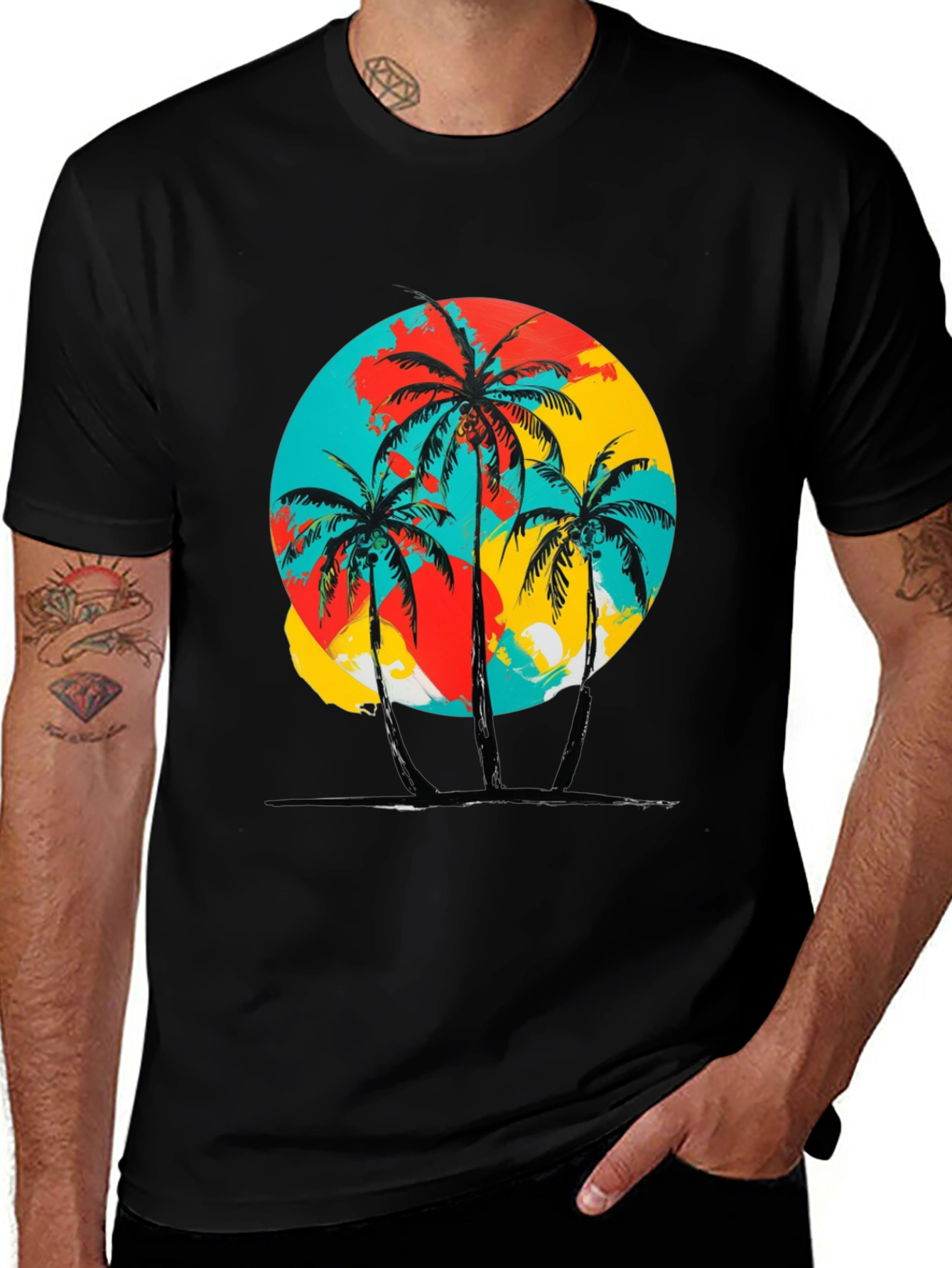 Variant 19 of Retro Palm Tree Graphic T-Shirt - Black