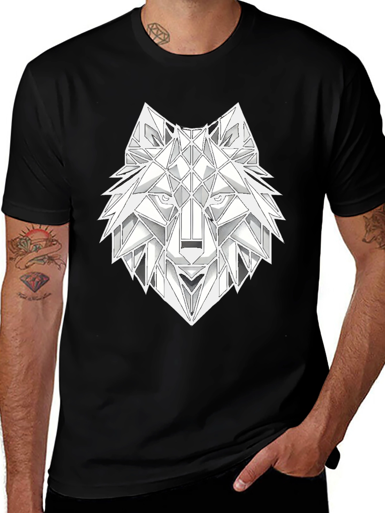 Variant 30 of Geometric Wolf Head Graphic T-Shirt - Black
