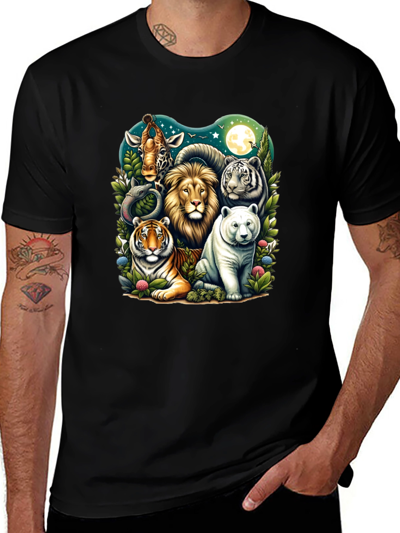 Variant 12 of Wildlife T-Shirt: Giraffe, Lion, Tigers & Bear Graphic Tee