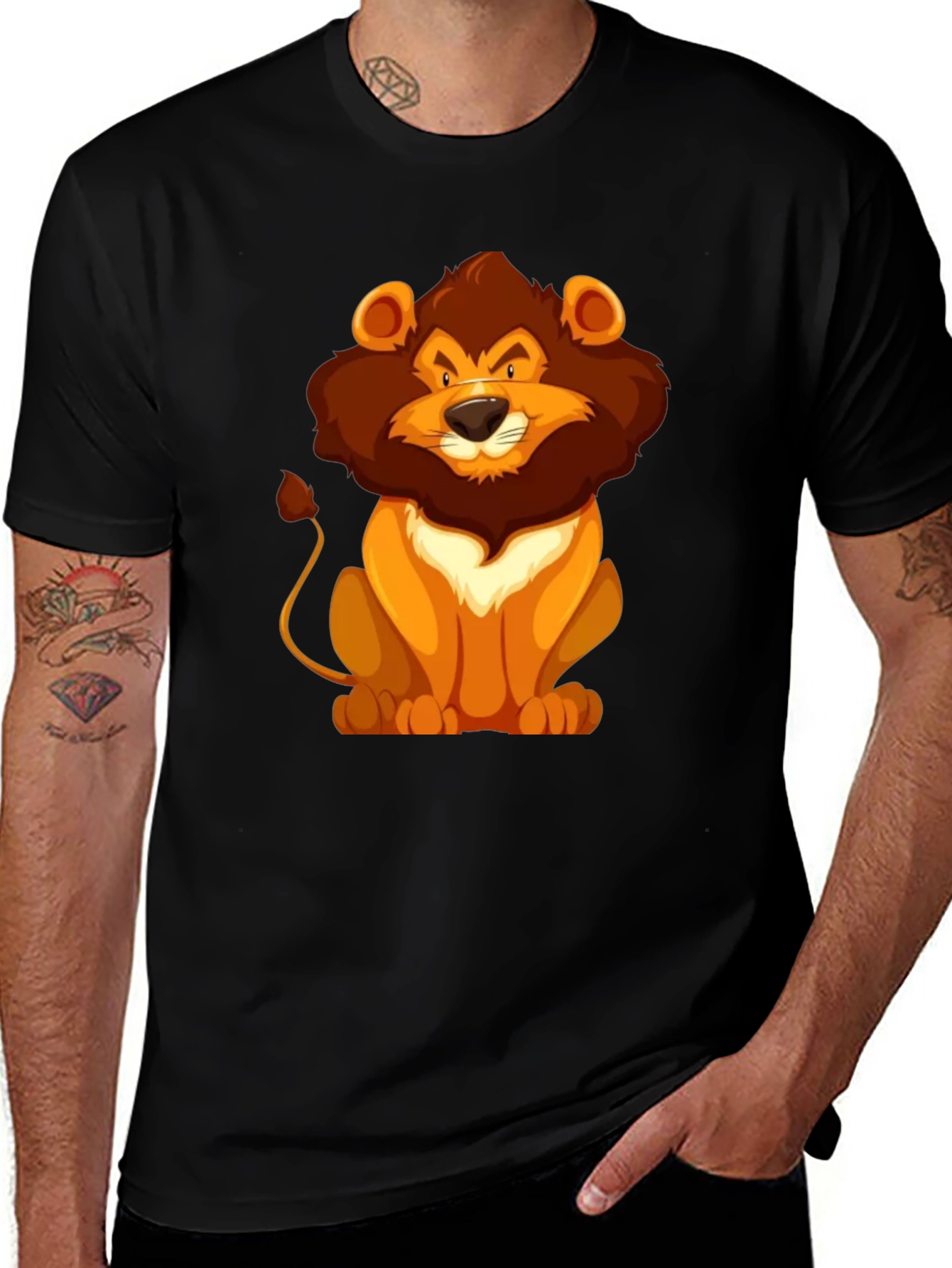 Variant 18 of Lion Cartoon Graphic Black T-Shirt