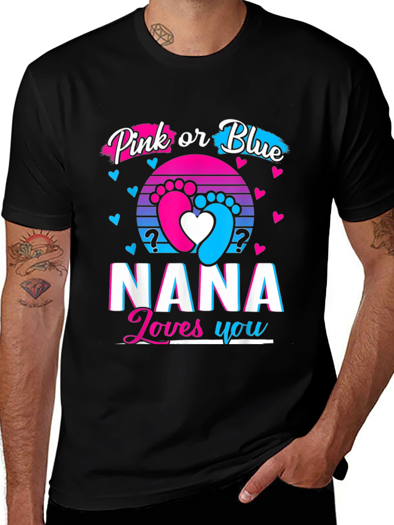 Pink or Blue Nana Loves You Gender Reveal T-Shirt