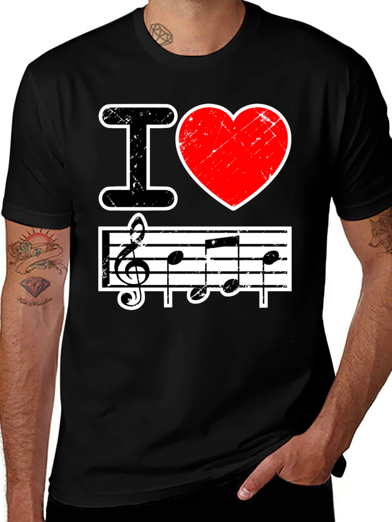 Variant 22 of I Love Music Black Graphic T-Shirt