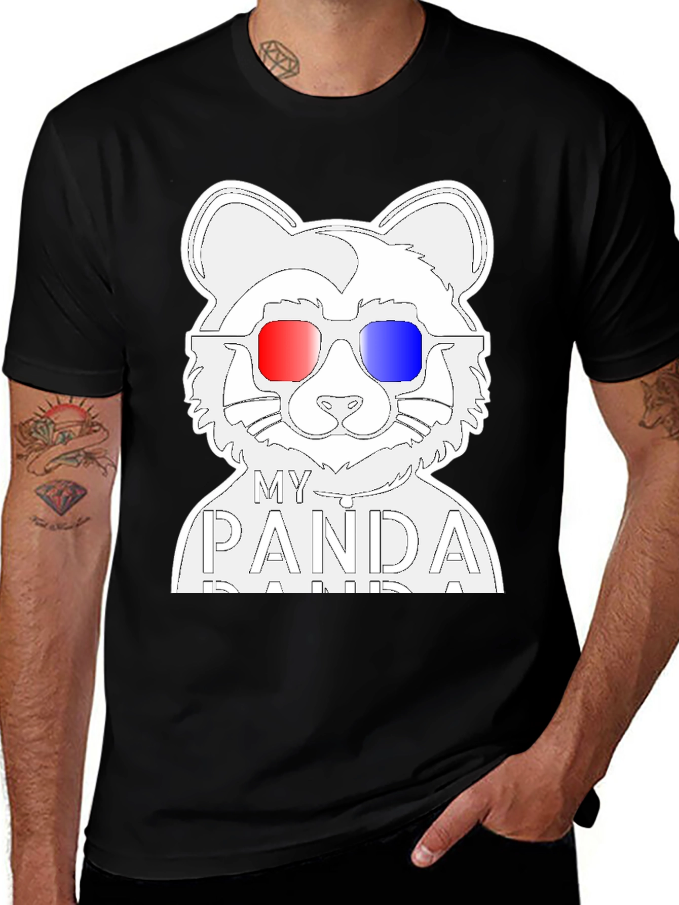 Variant 21 of My Panda T-Shirt - Black Crew Neck Tee with Cool Design
