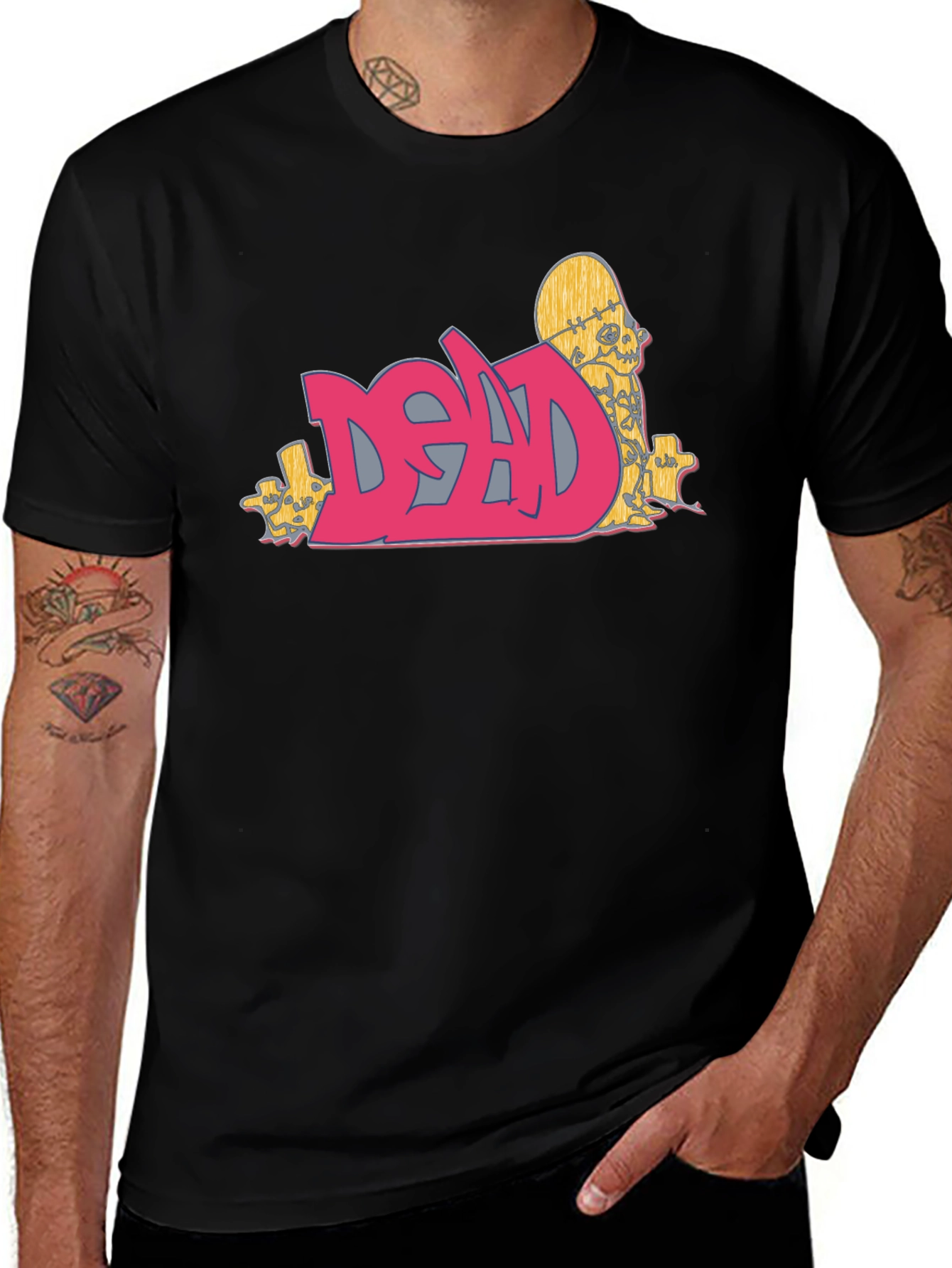 Variant 4 of Black T-Shirt with "DEAD" Graffiti Graphic