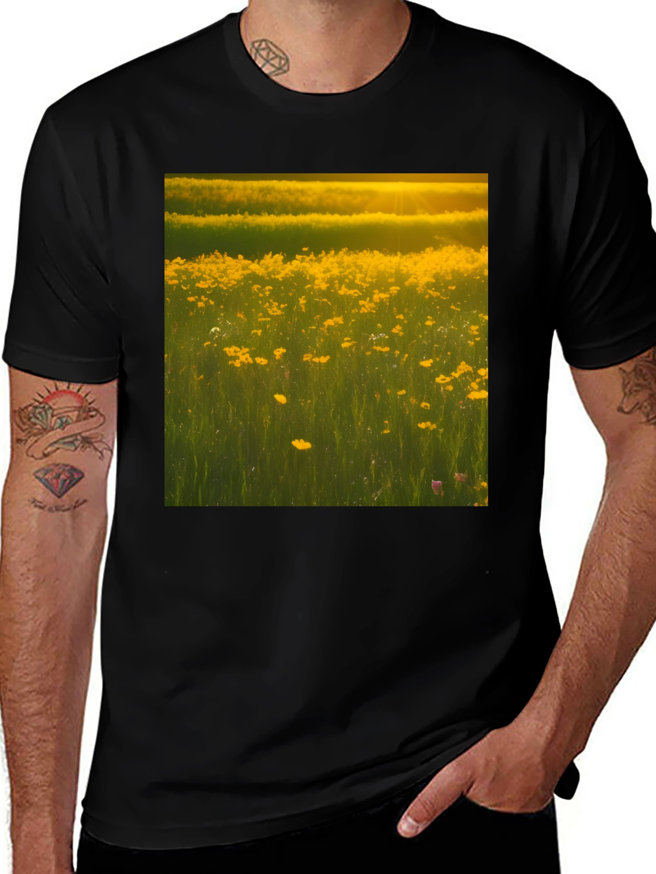 Variant 8 of Golden Meadow Graphic Tee - Black Cotton T-Shirt