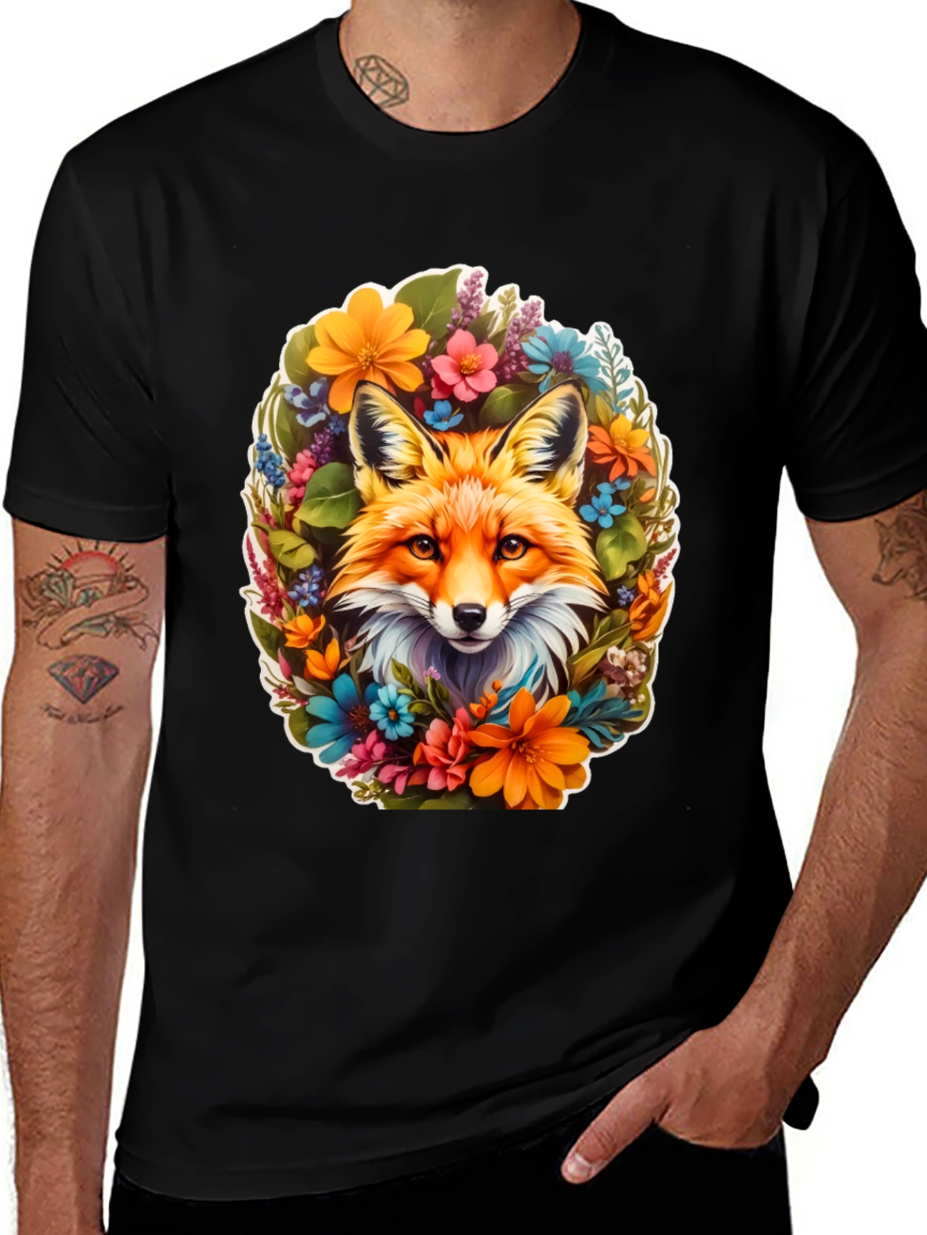 Variant 13 of Floral Fox Graphic Tee - Nature Inspired Design