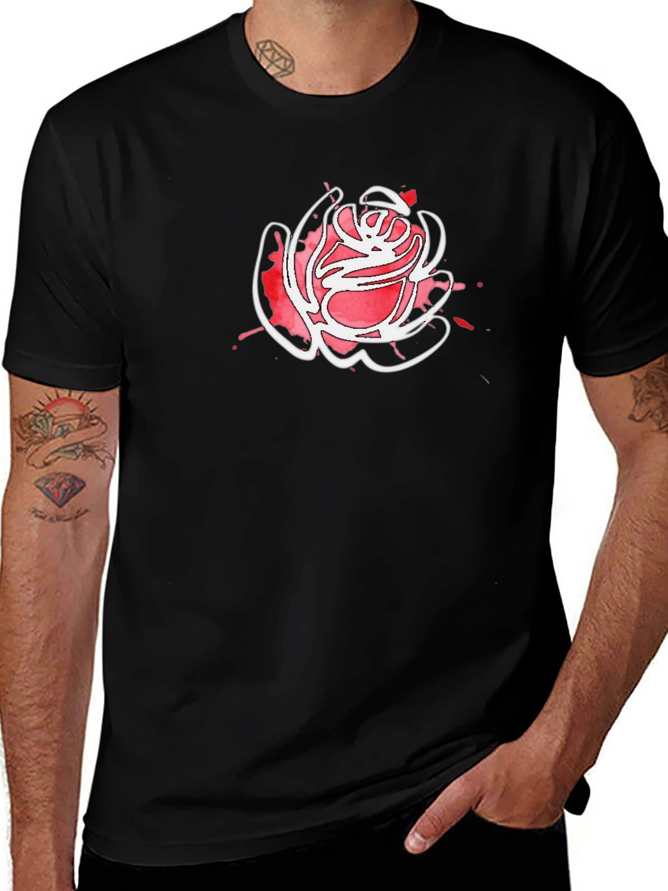 Variant 3 of Modern Rose Graphic Print Black T-Shirt