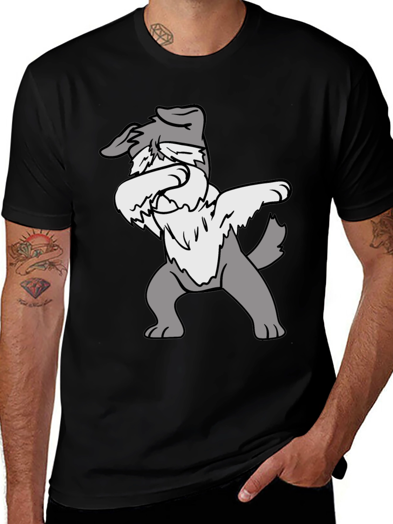 Variant 13 of Dabbing Dog Graphic Tee - Black Cotton Casual Shirt