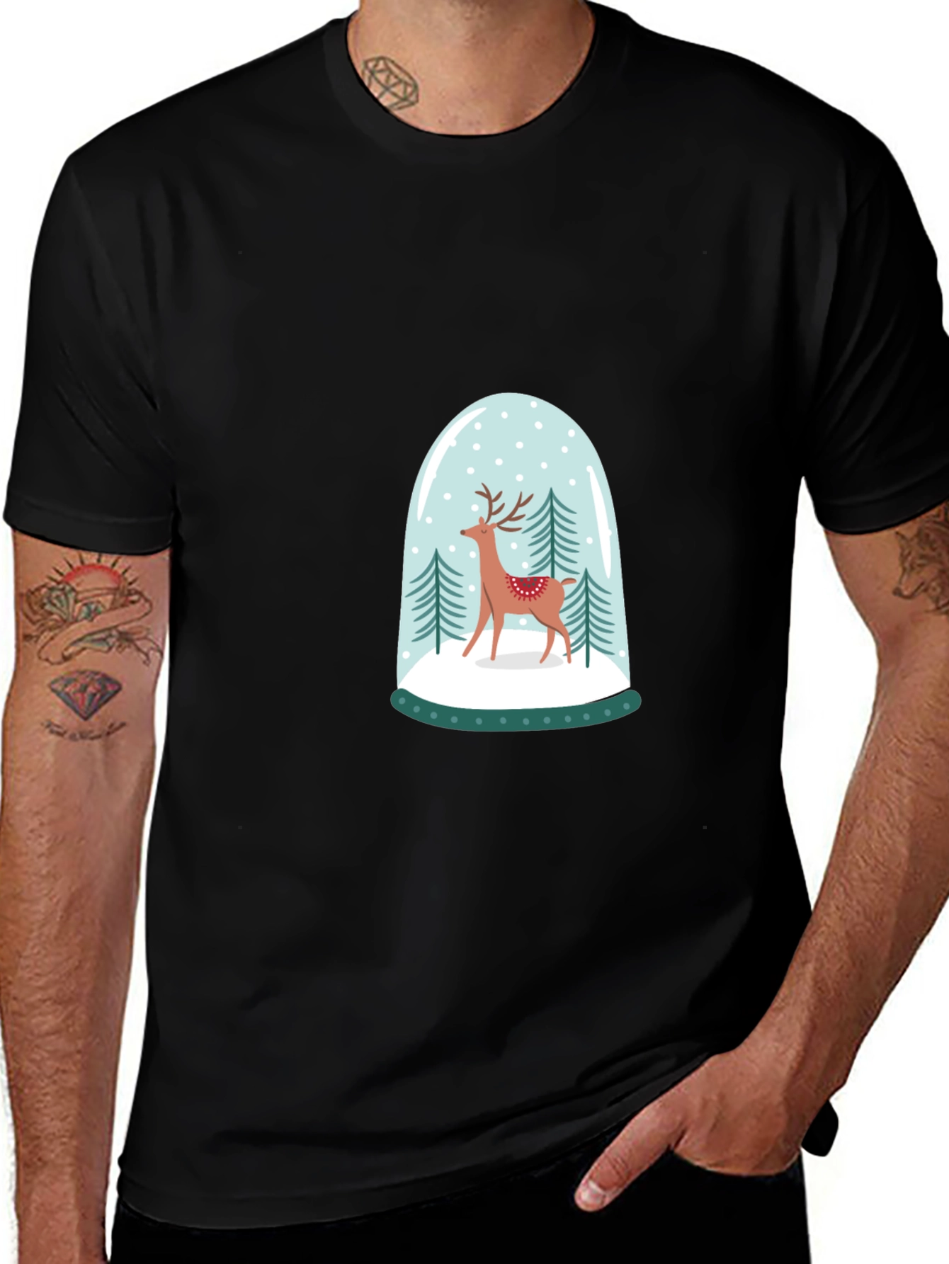 Variant 27 of Holiday Deer Snow Globe Graphic Tee - Black