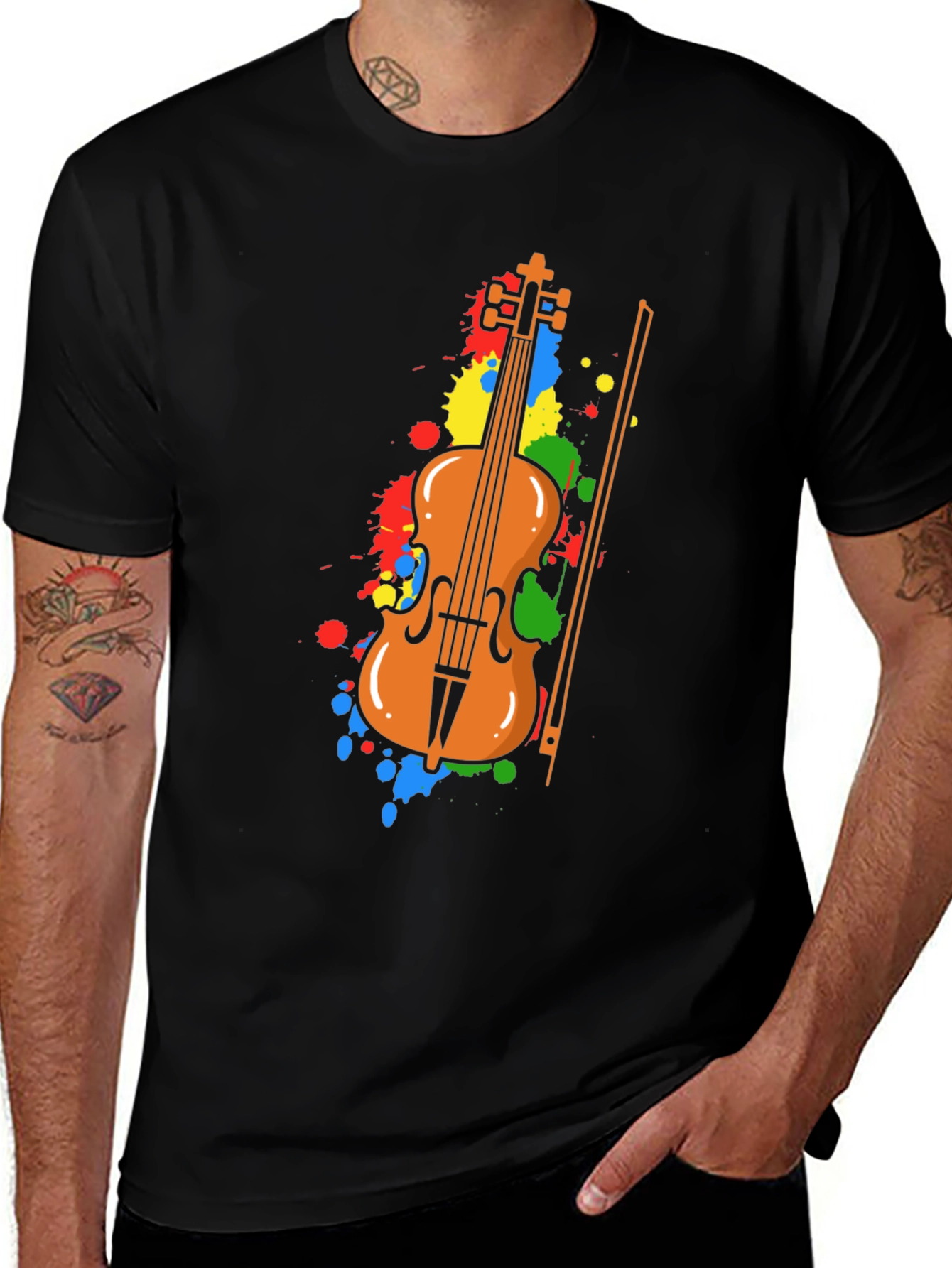 Variant 16 of Violin Splatter Graphic Black T-Shirt