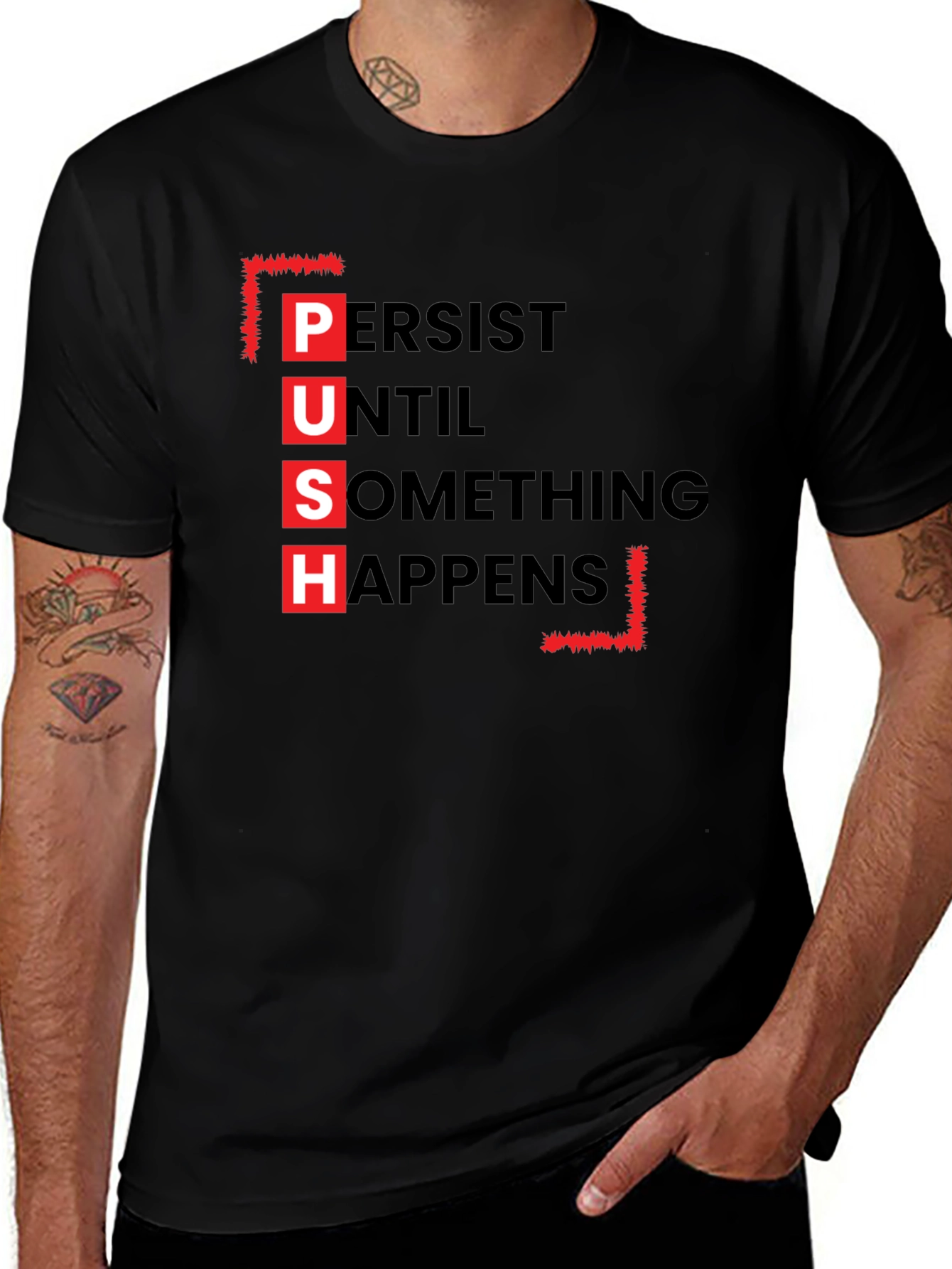 Variant 5 of PUSH Graphic Tee - Motivational Black T-Shirt