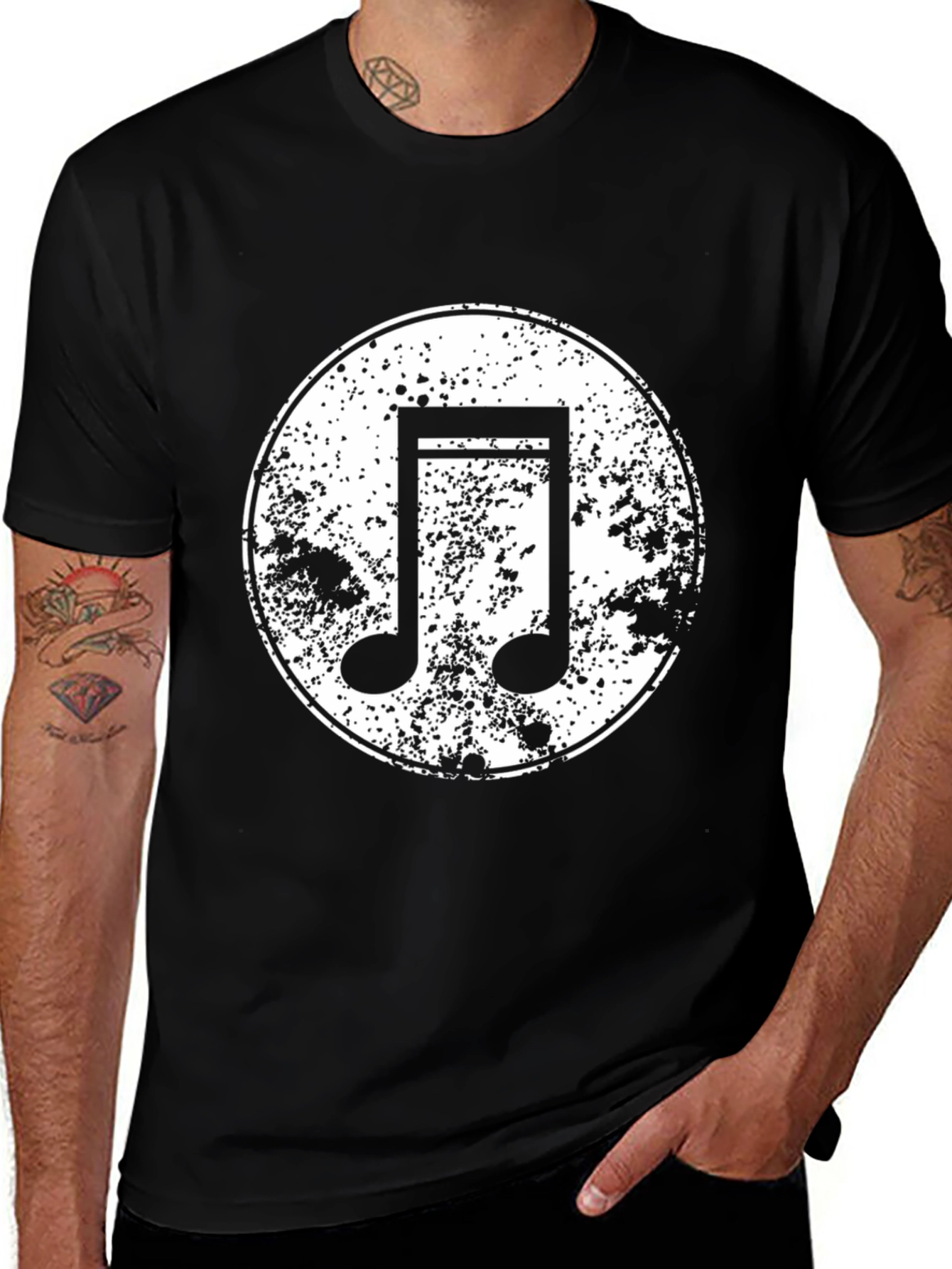 Variant 30 of Grunge Music Note Graphic Tee - Black