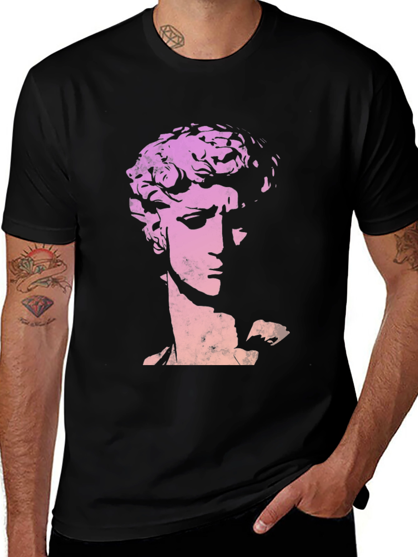 Variant 2 of Pink Statue Graphic Black T-Shirt