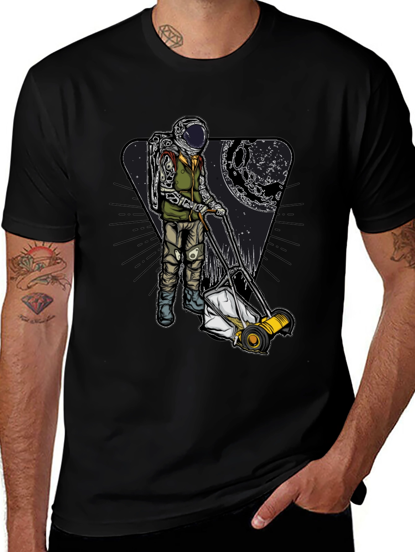 Variant 13 of Astronaut Mowing Moon Lawn T-Shirt