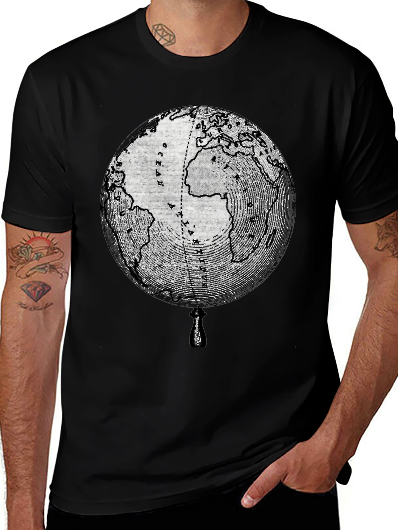 Variant 8 of World Globe Graphic Tee - Black Cotton T-Shirt