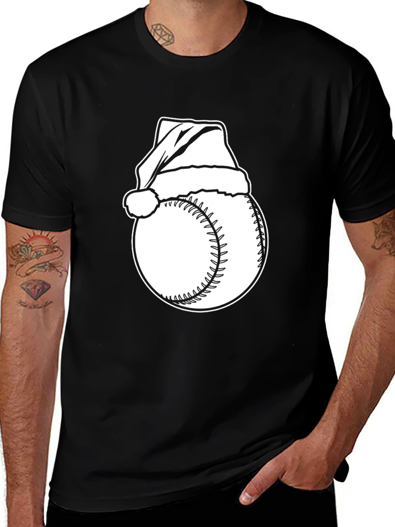 Variant 20 of Baseball Santa Hat T-Shirt - Holiday Baseball Tee