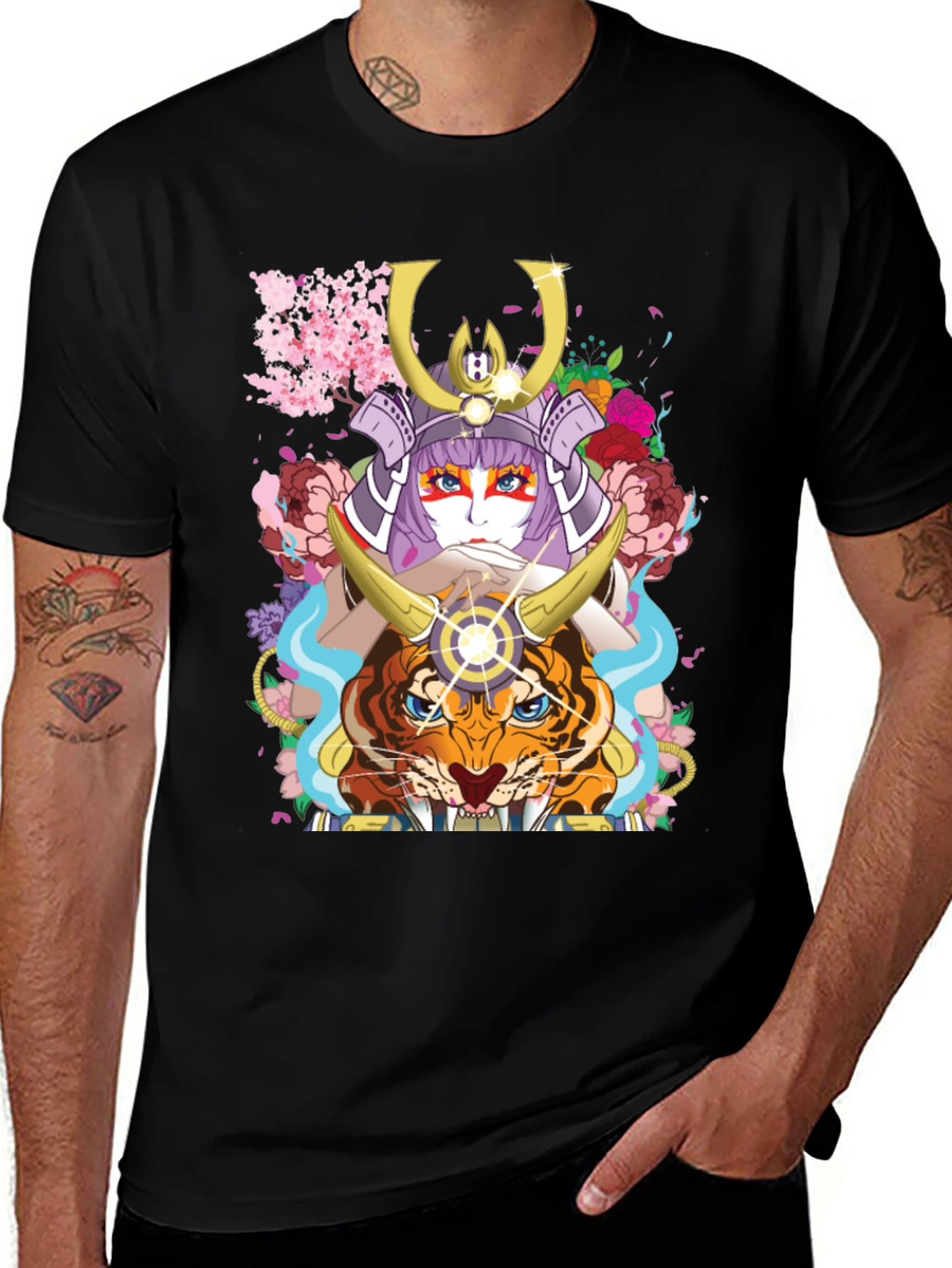 Variant 3 of Samurai Tiger Graphic Tee - Men's Black T-Shirt