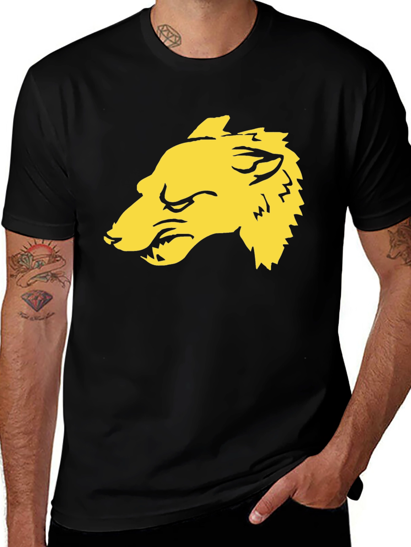 Variant 19 of Black T-Shirt with Bold Yellow Lion Graphic