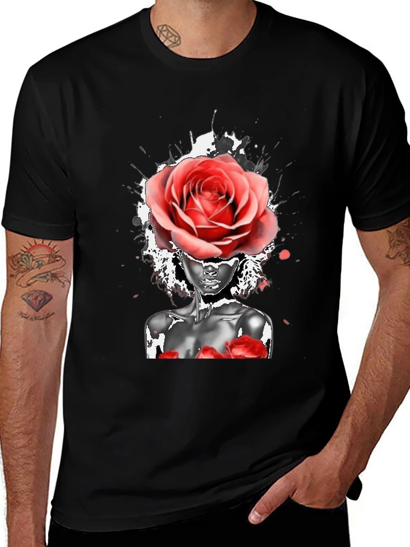 Variant 7 of Rose Head Woman Graphic Black T-Shirt