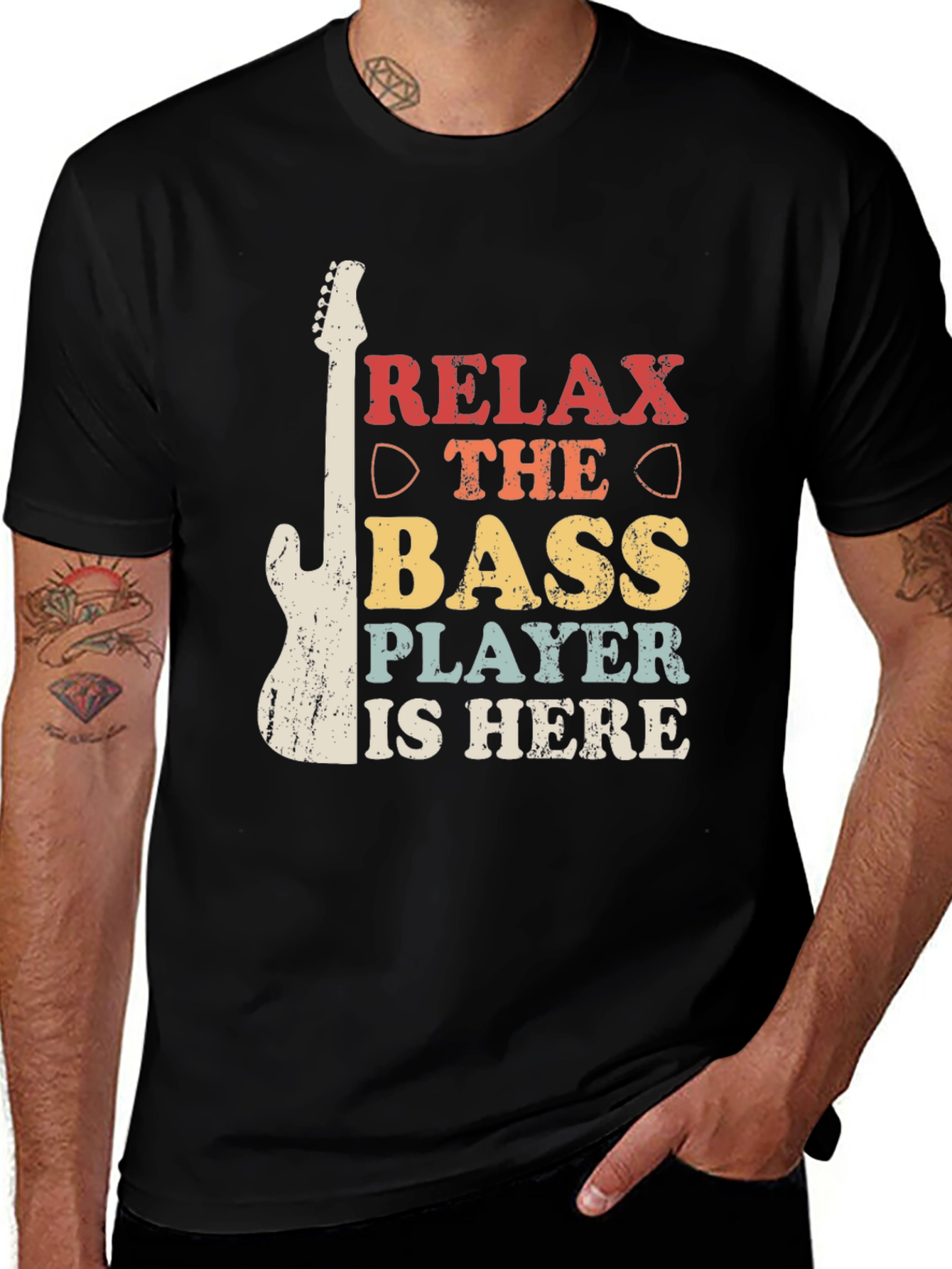 Variant 4 of Relax Bass Player is Here Black Graphic Tee