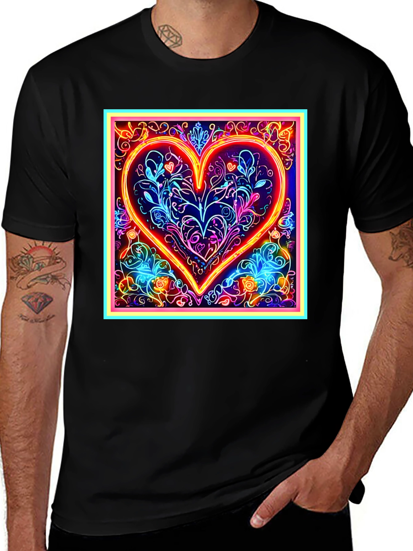 Variant 26 of Neon Heart Graphic Black T-Shirt