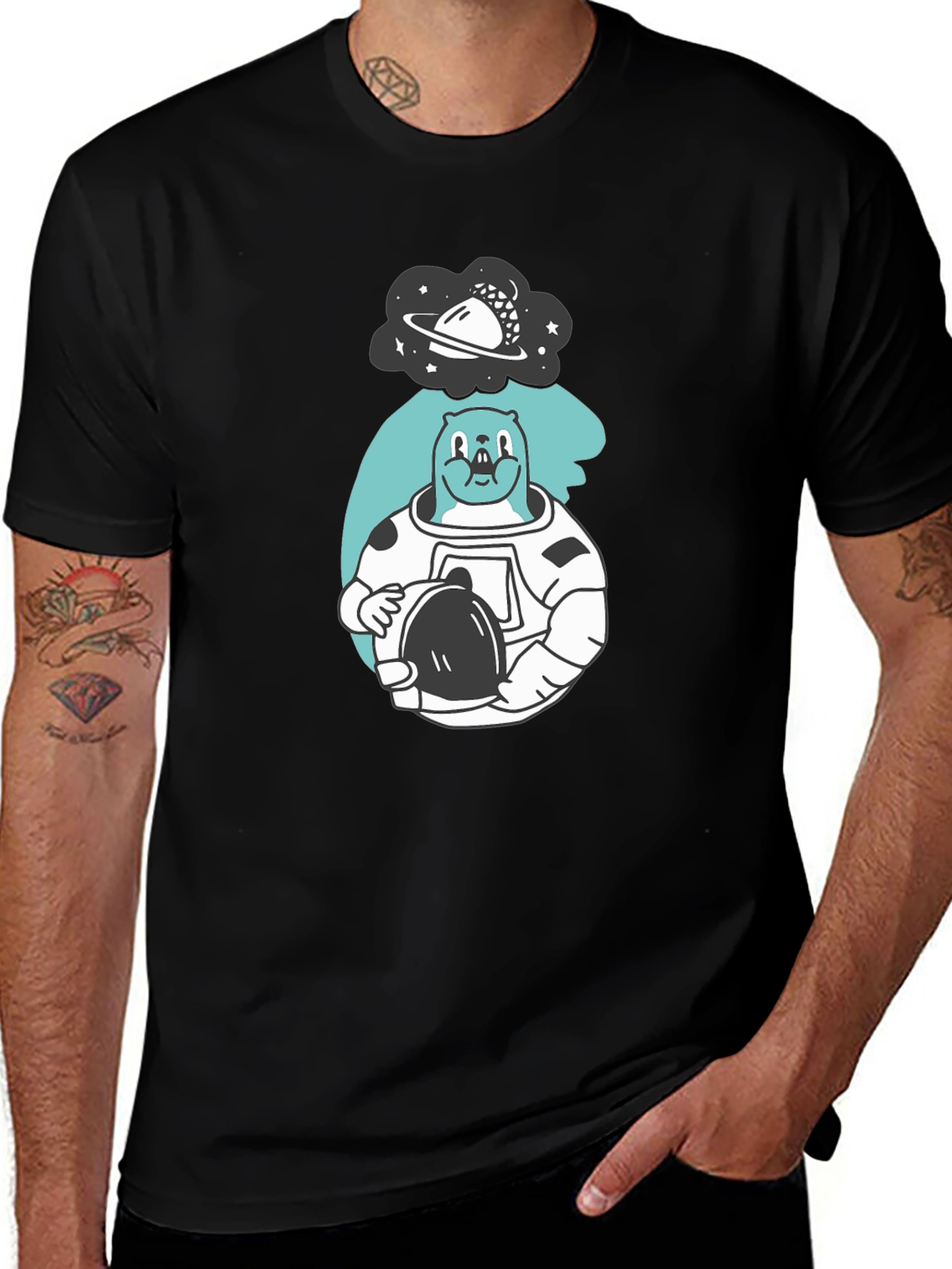 Variant 4 of Astronaut Beaver T-Shirt - Black