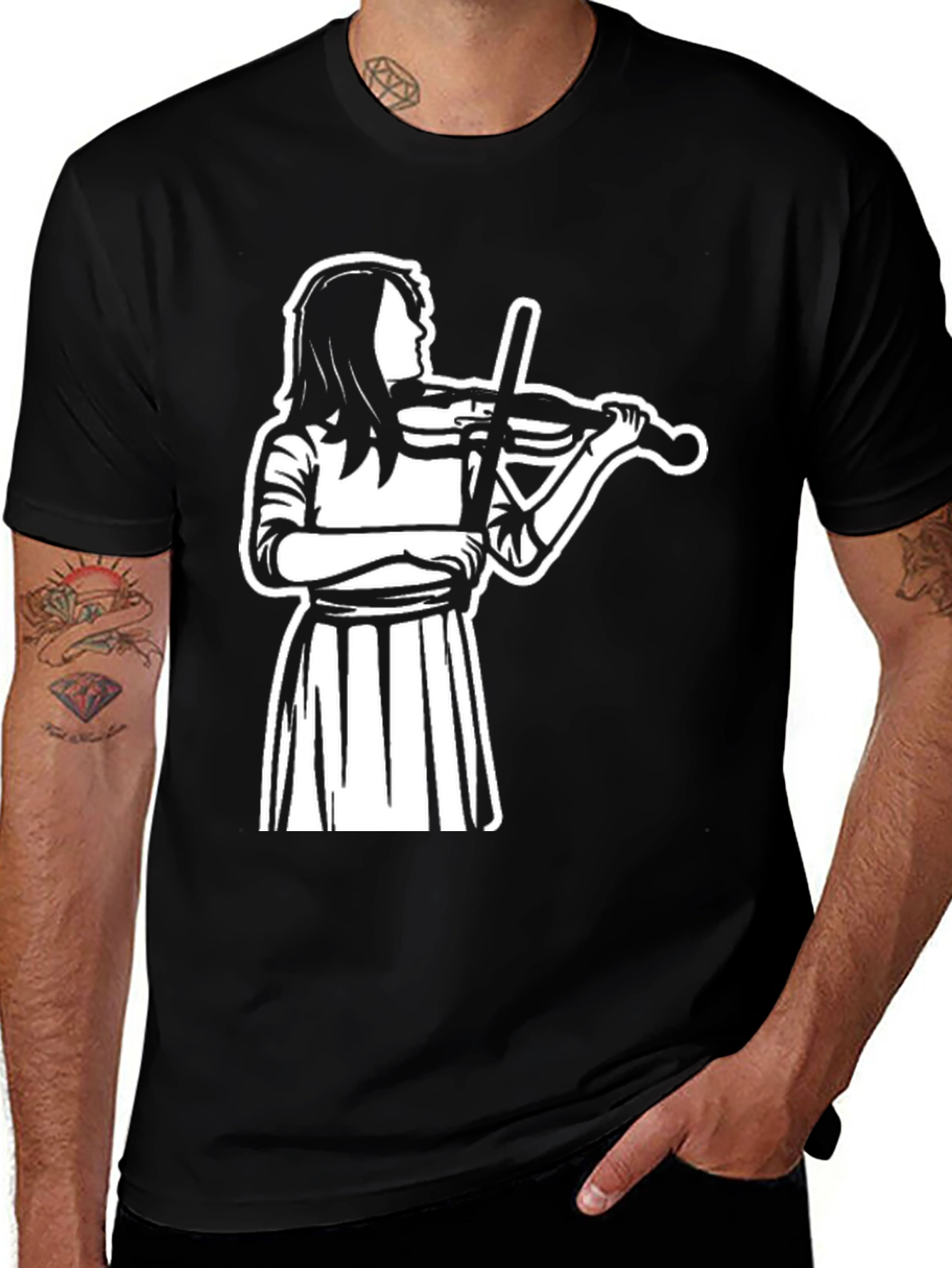 Variant 18 of Musician Graphic Tee - Stylish Black Cotton Blend