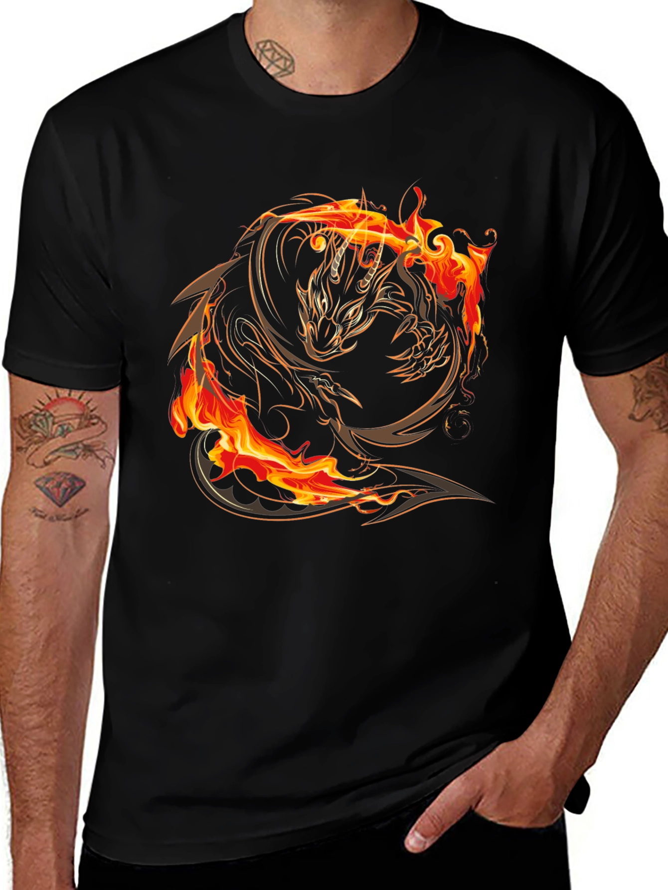 Variant 10 of Fiery Dragon Graphic Black T-Shirt