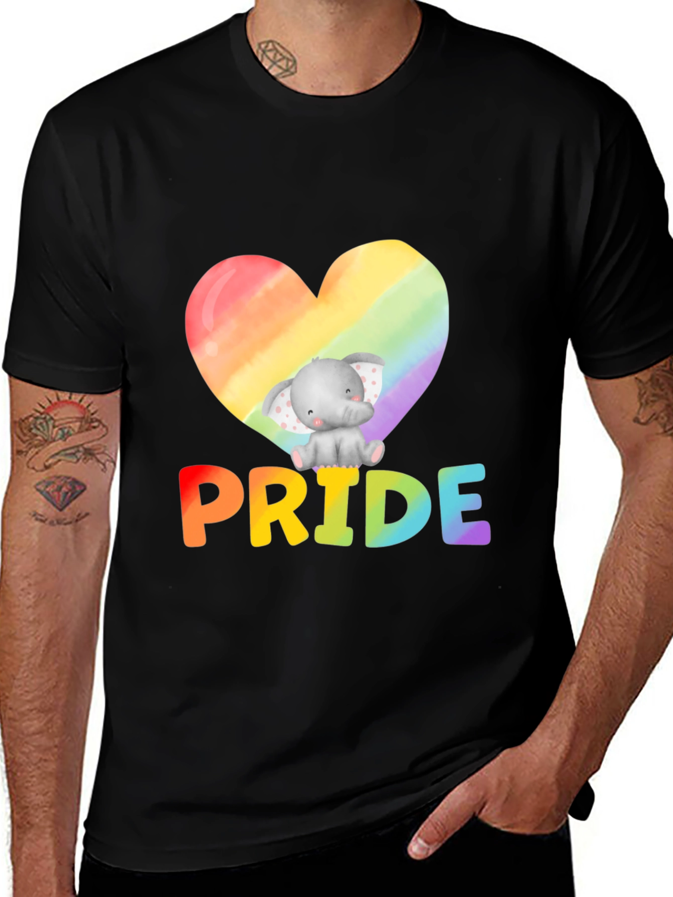 Pride Elephant Heart Graphic Tee - Black
