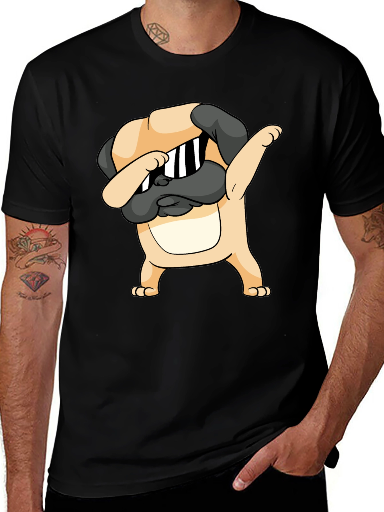 Variant 19 of Dabbing Pug Graphic Black T-Shirt