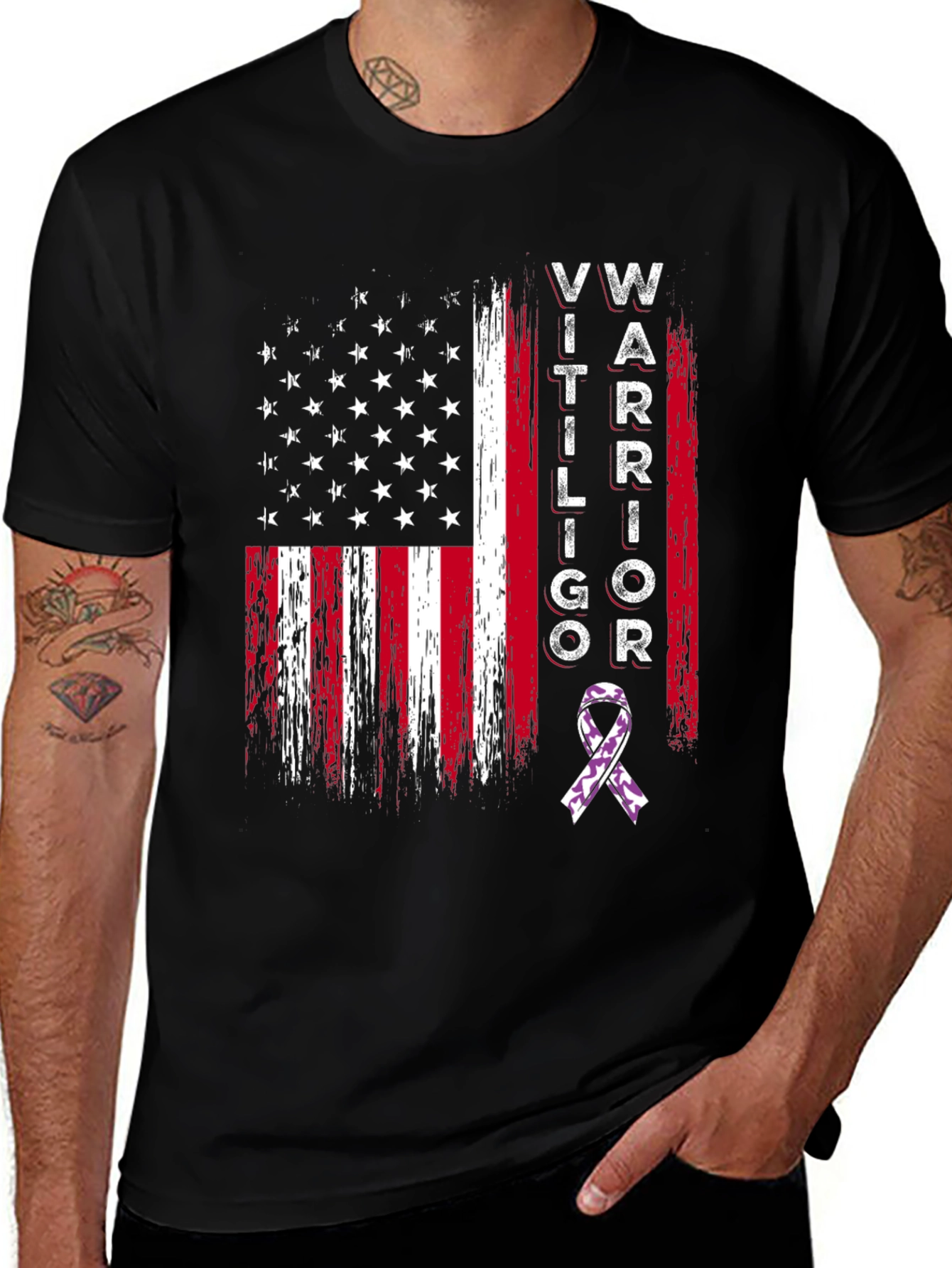 Variant 5 of Vitiligo Warrior American Flag Graphic T-Shirt