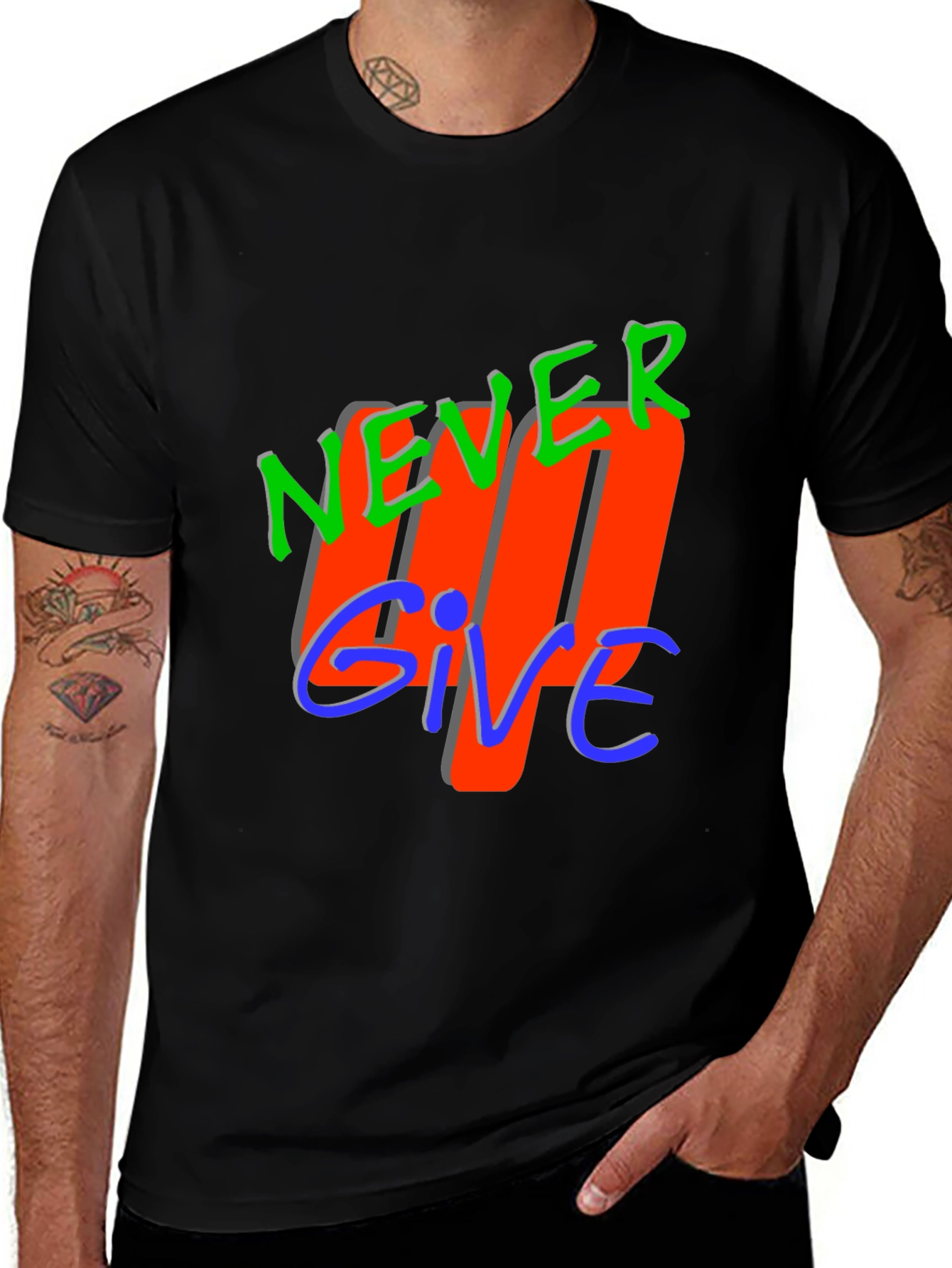 Variant 18 of Never Give Up Graphic Tee - Motivational Black T-Shirt